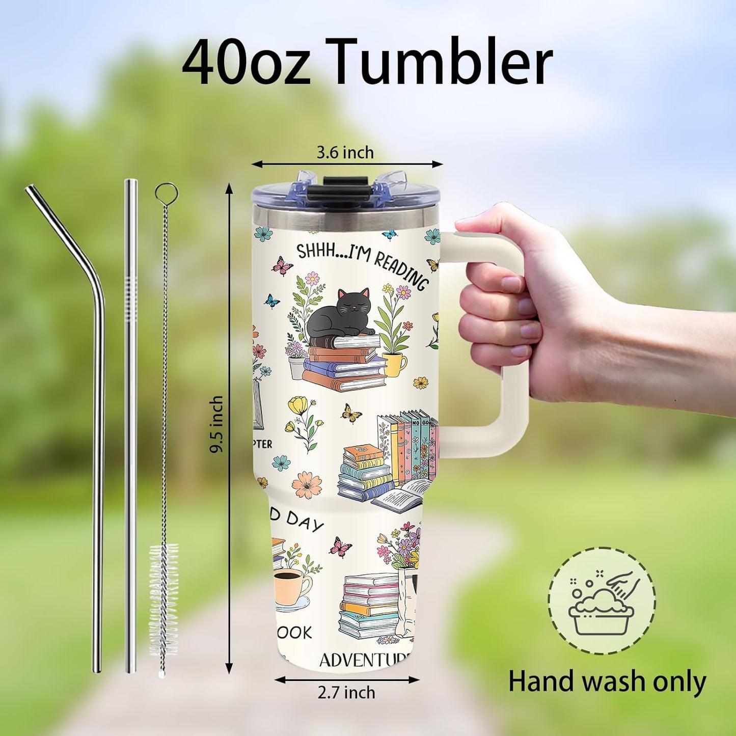 Book Lovers Gifts - Bookish Reading Book Tumbler 40oz with Handle and Straws, Leak-proof, Stainless Steel Insulated Travel Coffee Mugs for Books Lovers Cup, Gifts for Librarian Readers Birthday