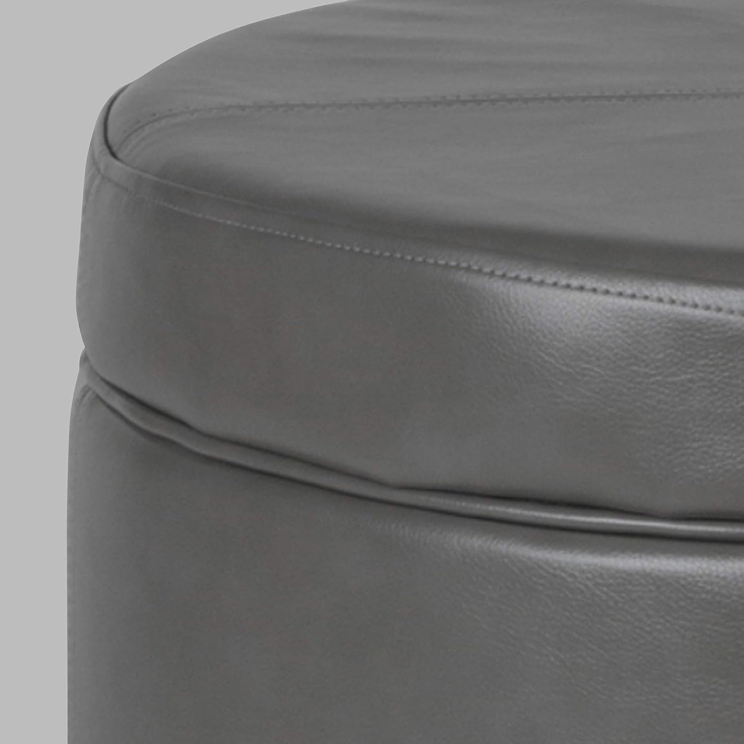 HomePop Round Leatherette Storage Ottoman with Lid, Charcoal Grey Large