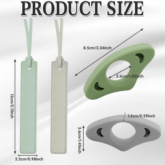 4Pcs Book Page Holder Set, 2Pcs Silicone Thumb Book Page Holder with 2Pcs Leather Bookmark - Hands-Free for Reading, Ergonomic Clip for Books, Assist Reading While Cooking or at Coffee Shop
