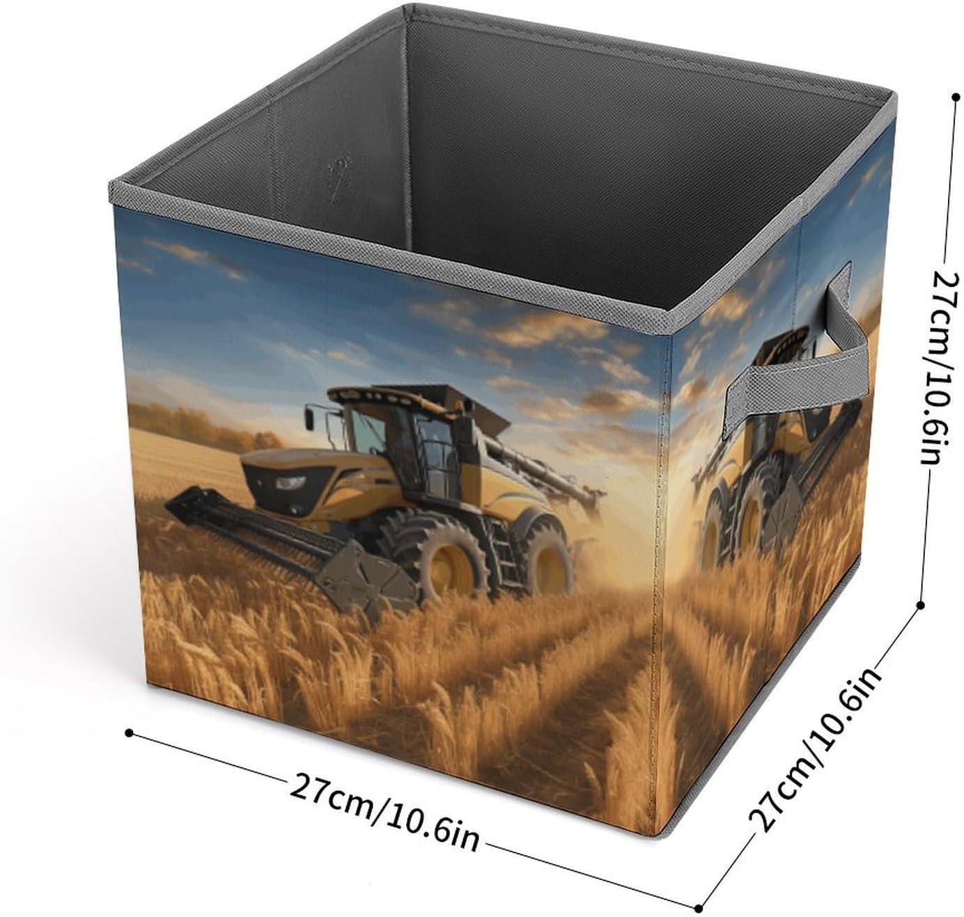 Farm Tractor Harvest Storage Bins with Handles Fashion Large Storage Cubes Sturdy Foldable Storage Boxes Space-Saving Storage Baskets for Home Office Clothes Closet Organizers