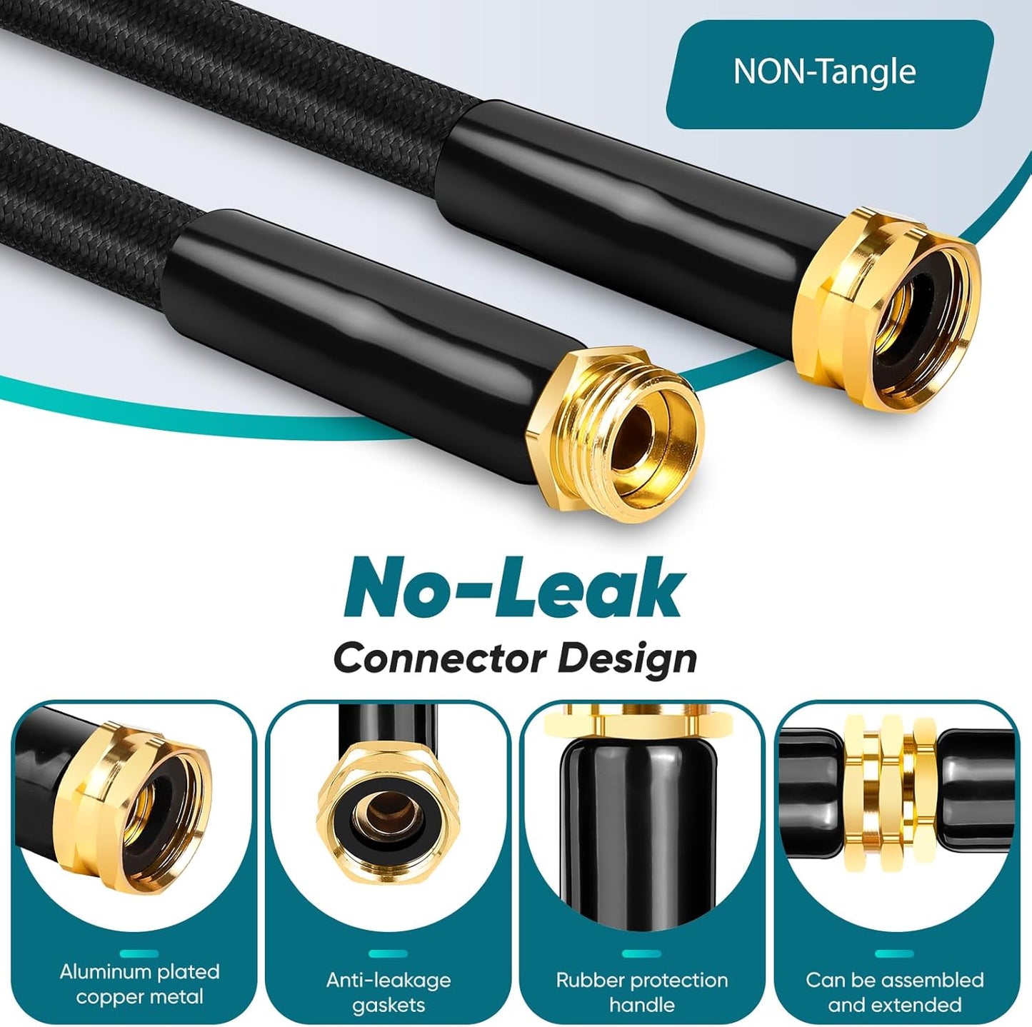 Garden Hose 100FT Non-Expanding, Lightweight Hose With 10-Function Nozzle, Leak-Proof, No-Knot, Easy to Carry, Wear-Resistant, Sturdy 3/4GHT Flexible Water Hose for Yard Garden Outdoor
