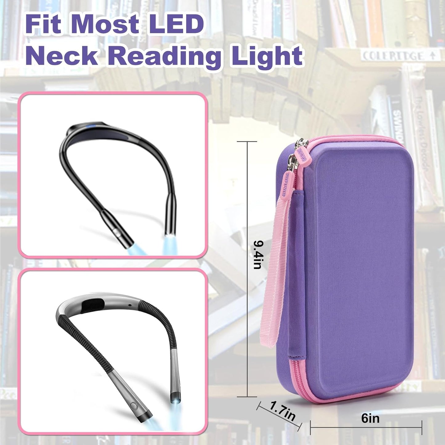 Case for Glocusent Vekkia LITOM LEDGLE TAKKUI TSINGREE Reading Light, Neck Book Light Carrying Box for Reading in Bed, LED Book Light Storage with Pocket for USB Cable (Case Only)- Purple