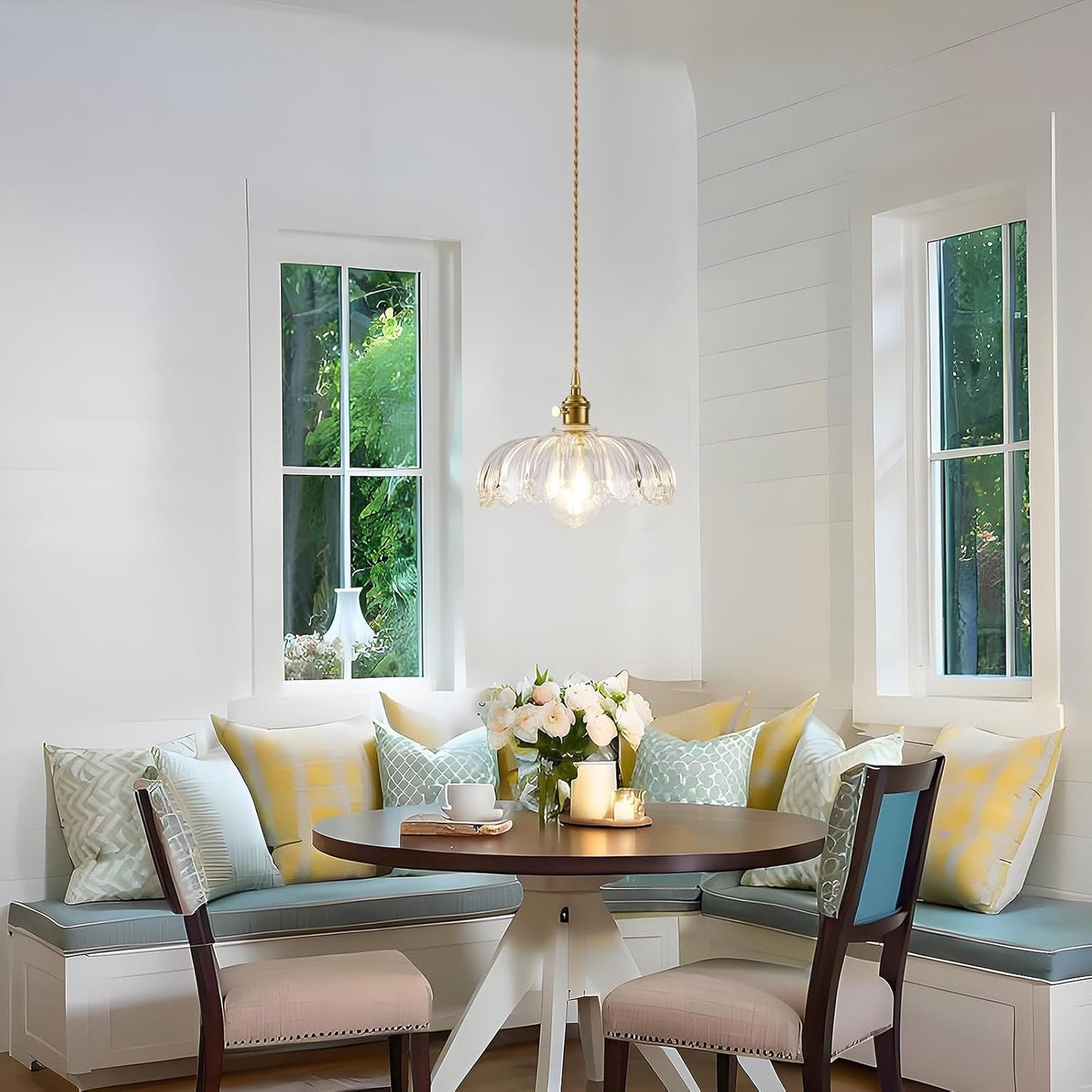 Plug in Pendant Light, Hanging Lights with Plug in Cord, Hanging Light Fixture with Green Glass, E26 Pendant Lighting for Kitchen Island, Bedroom, Dining Room-Clear