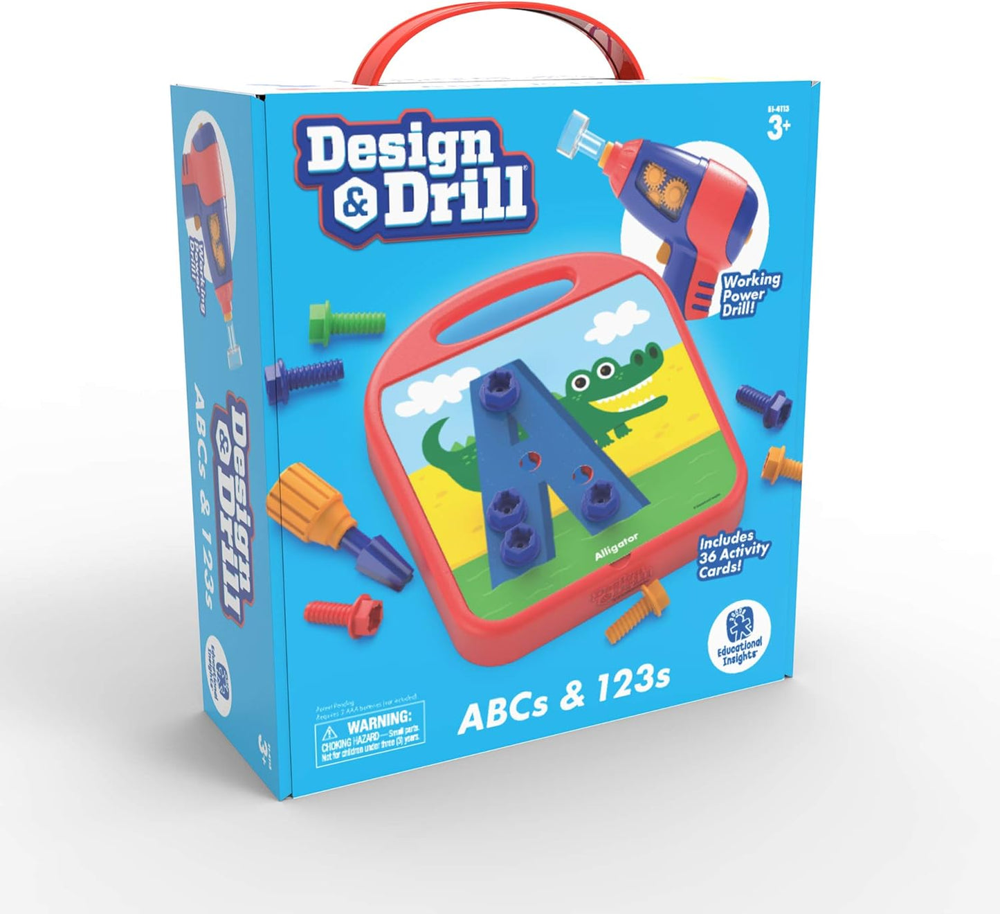 Educational Insights Design & Drill ABCs & 123s - Building Construction Toys for Toddlers, Kids Tool Set with Drill Toy, Preschool Learning Activities, Toddler STEM Toys for 3+ Year Old
