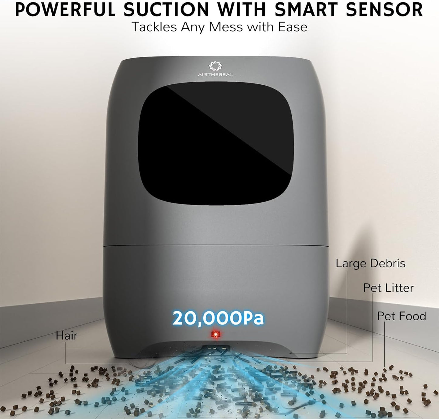 AIRTHEREAL T1 Touchless Vacuum Automatic Dustpan with 2 Operation Modes - Ultra Fast & Powerful Corded Canister Vacuum for Sweeping Salon, Pet Hair, Food, Dirt, Kitchen, 20Kpa 1500 Watt Max Suction