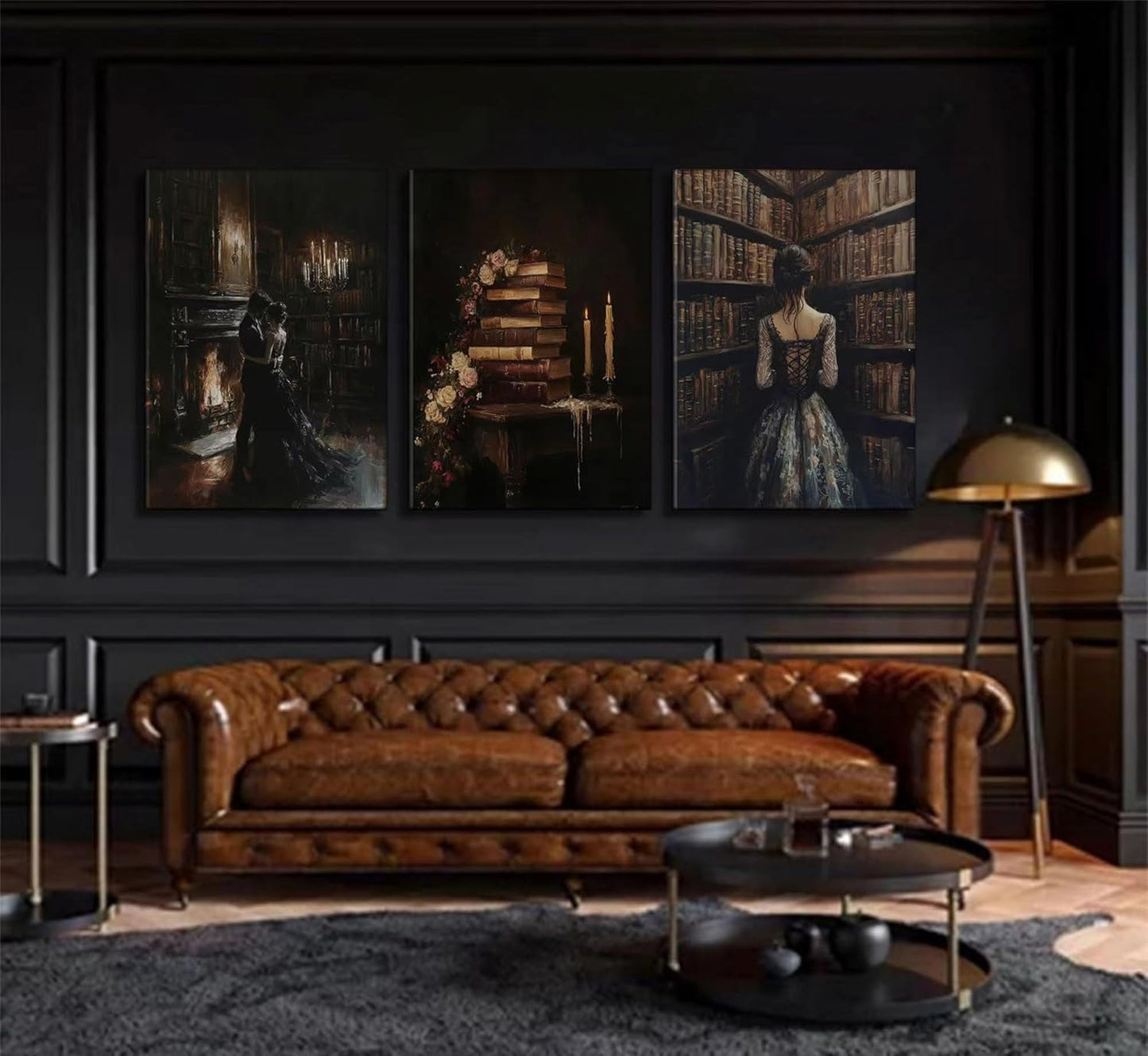 3pcs Vintage Library Canvas Wall Art Gothic Dark Academia Aesthetic Posters Prints Paintings Victorian Antique Book Wall Decor Pictures for Living Room Bedroom Reading Room Home Decorate Unframed
