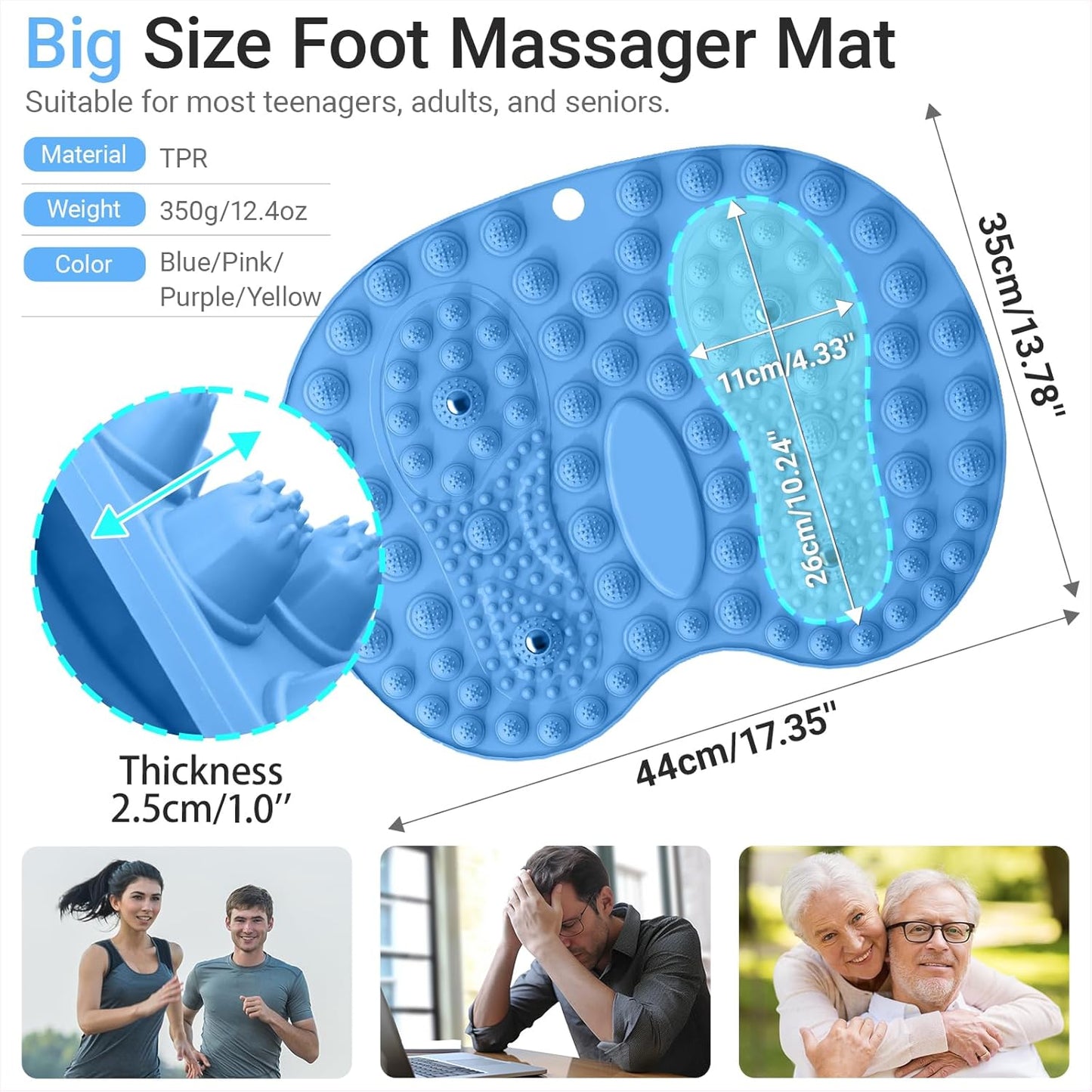 Foot Massage Mat, Big Foot Reflexology Mat with Magnetic Therapy, Foot-Shaped Acupressure Mat for Feet Relaxation, Under Desk Mat Pressure Point Mat for Pain, Fatigue and Stress Relief(Blue)