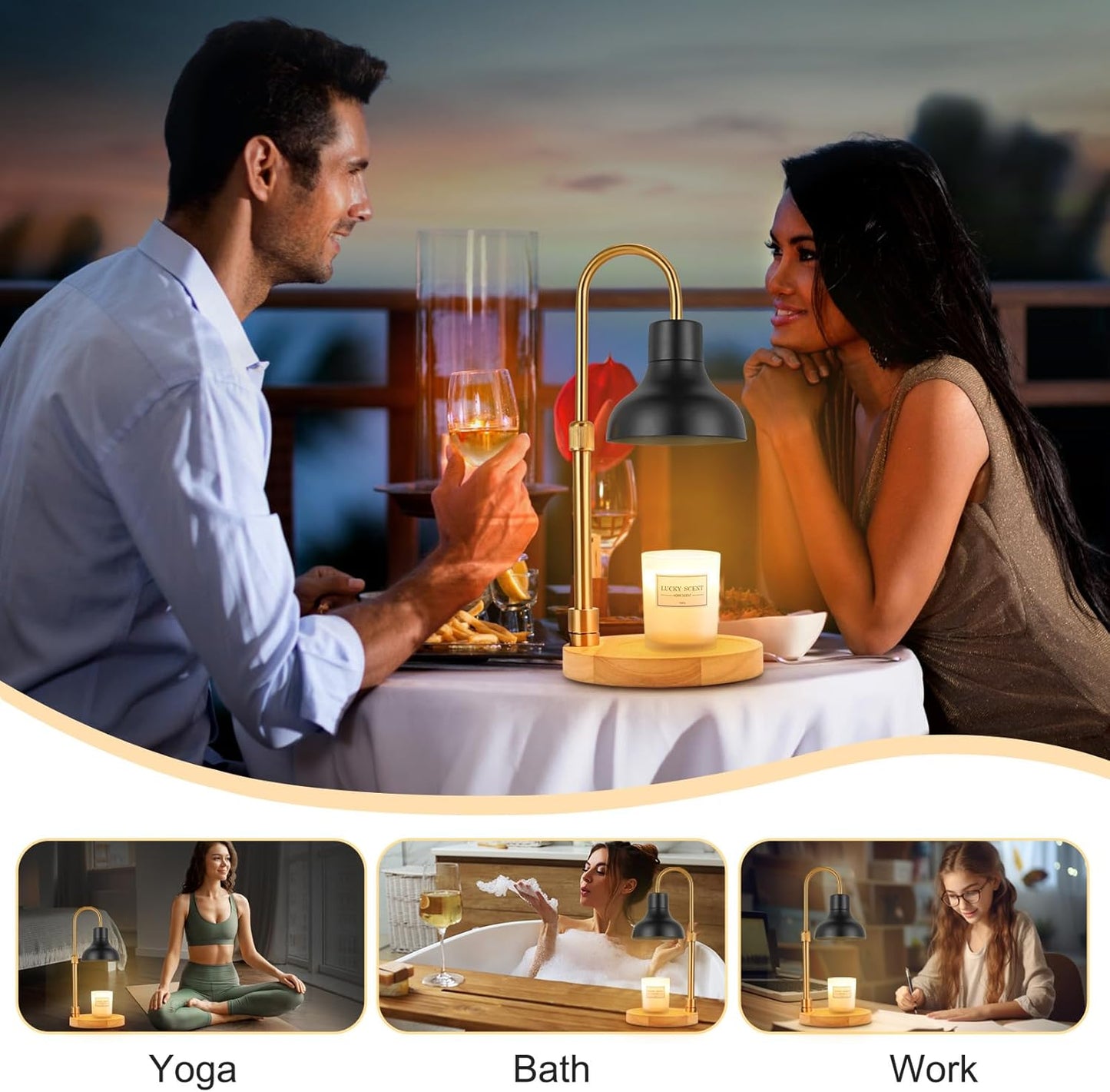 Candle Warmer Lamp with Timer & 3 Bulbs, Dimmable Electric CandleLight Adjustable Height and Brightness Candle Wax Warmer for Jar Candles Bedroom Home Decor House Warming Gift for Women (Black)