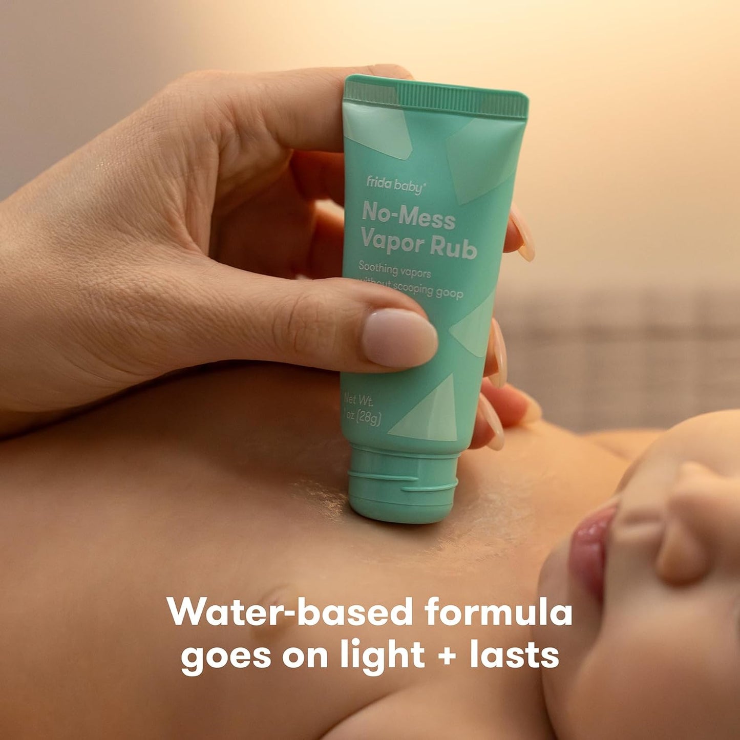 Frida Baby No-Mess Vapor Rub, Baby Vapor Rub for Chest, Neck, Back + Foot, Non-Medicated, Petroleum-Free, Hands-Free Applicator Tube, Non-Staining, Soothing Eucalyptus & Lavender for Sleep