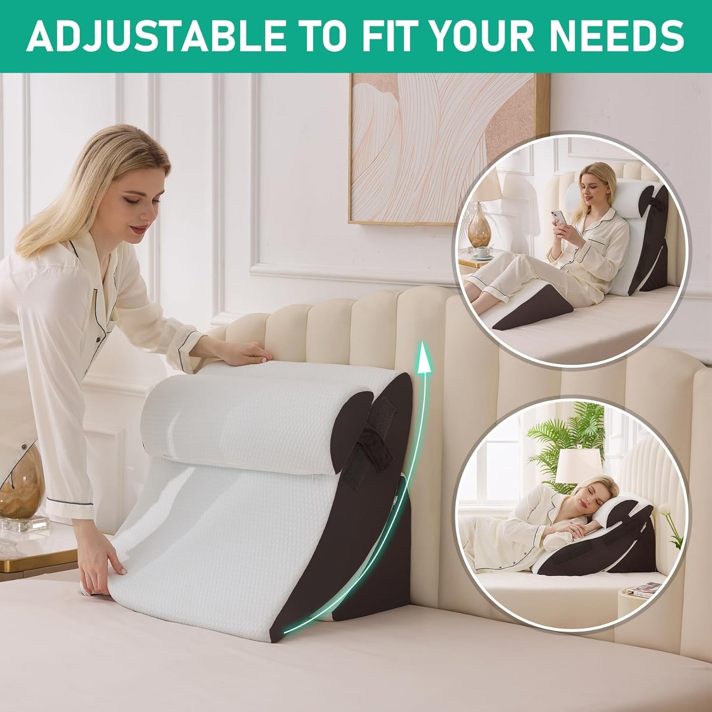 4PCS Wedge Pillow Set for After Surgery, Orthopedic Bed Wedge Pillow for Back Pain Relief, Sitting Up in Bed, Acid Reflux, Adjustable Post Surgery Pillows for GERD, Snoring, White/Grey