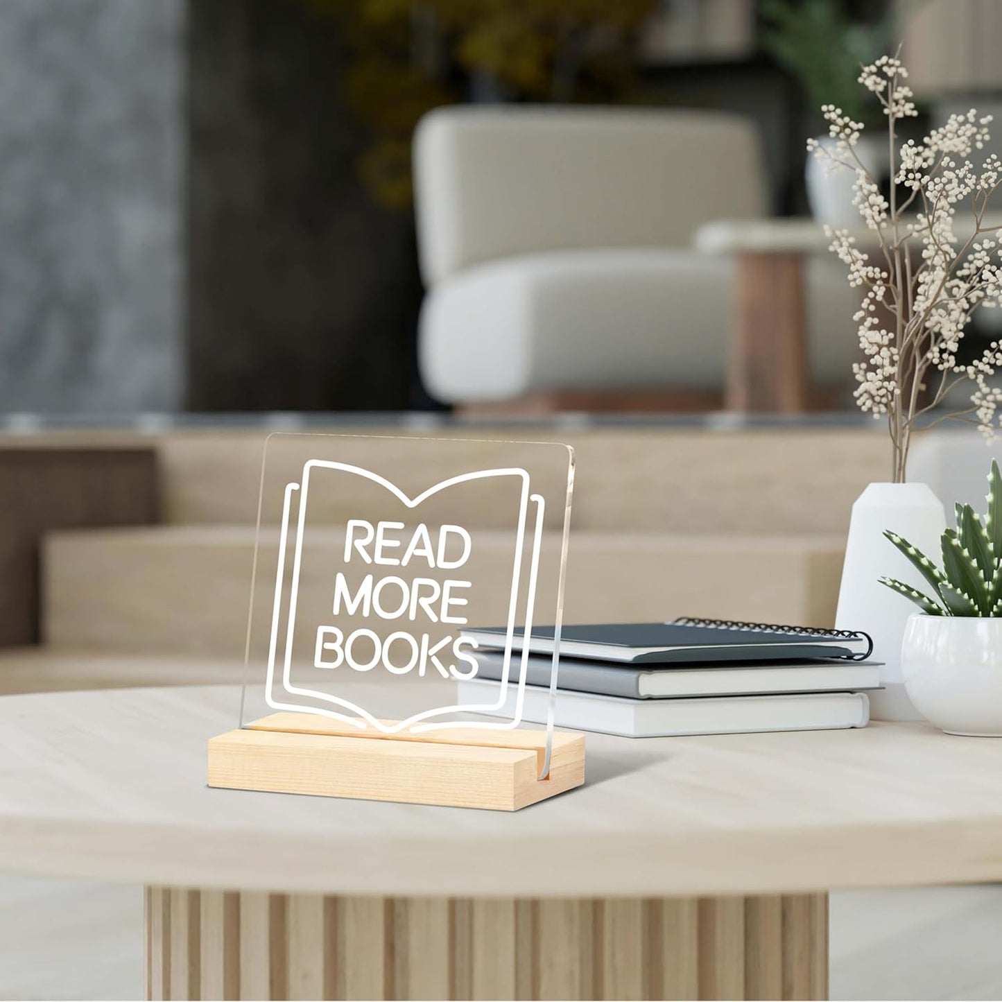 Read More Books - Reading Sign 4"x4" with Wooden Stand - Decor for Classroom, Library, Reading Room, Book Shelf, etc. - Gifts for Back-to-School Season, Christmas, etc.(006)