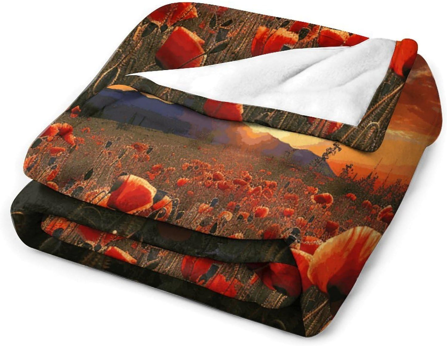 Red Poppy Flower Field in Sunset Blanket Super Soft Lightweight Throw Blanket Cute Cozy Warm Bed Blanket Decorative Fuzzy Blanket All-Season Home Decor Gift for Sofa Couch Living Room 40"*50" （100*130