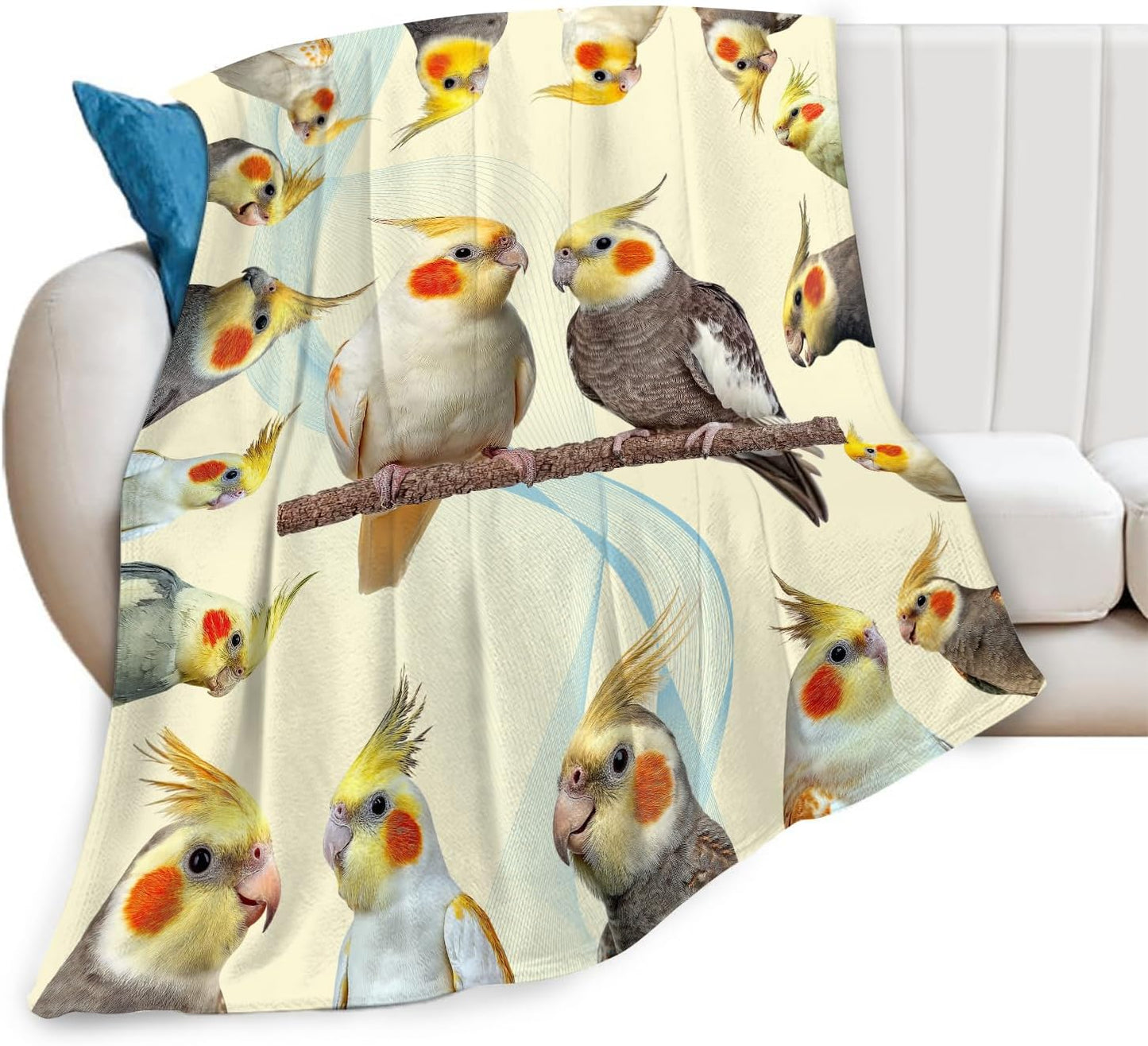 Parrot Bird Throw Blanket Cute Cockatiel Stuff Gifts for Kids Girls Boys Adults Women Men Soft Cozy Warm Plush Fluffy Fuzzy Fleece Blanket Decor 40''X50''