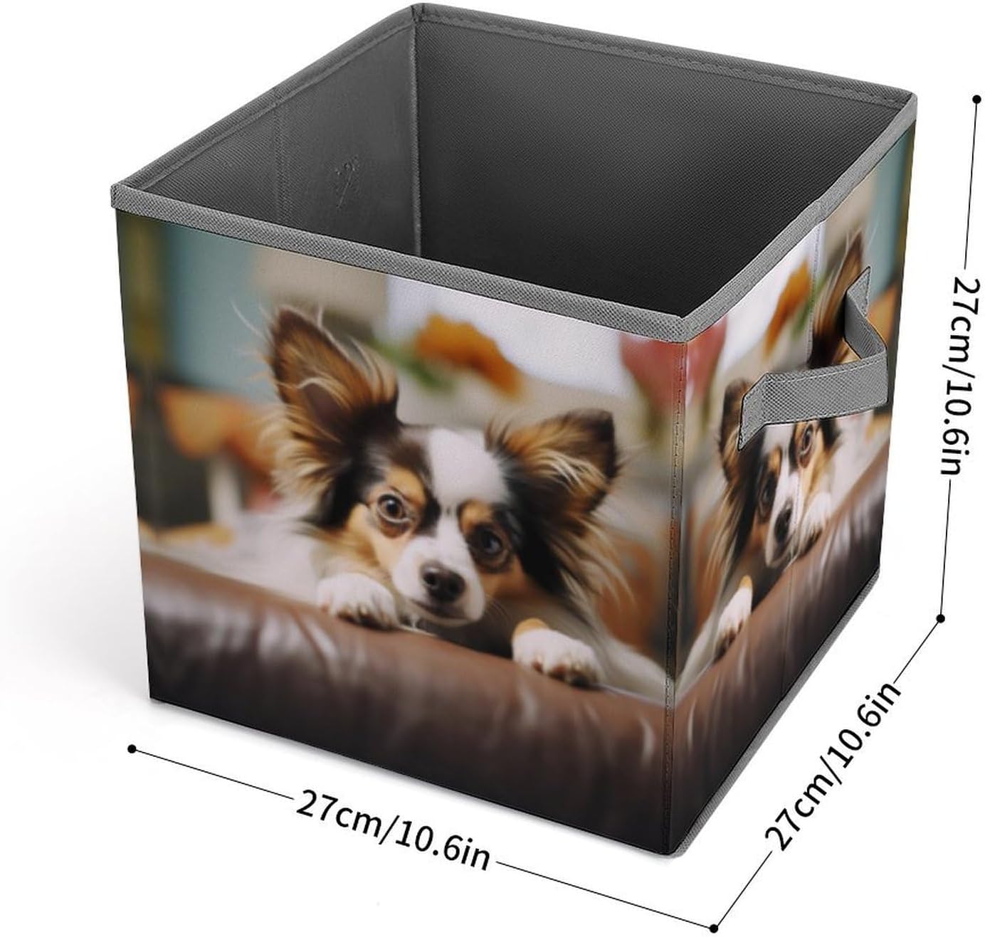 Papillon Lying on Tummy Storage Bins with Handles Fashion Large Storage Cubes Sturdy Foldable Storage Boxes Space-Saving Storage Baskets for Home Office Clothes Closet Organizers