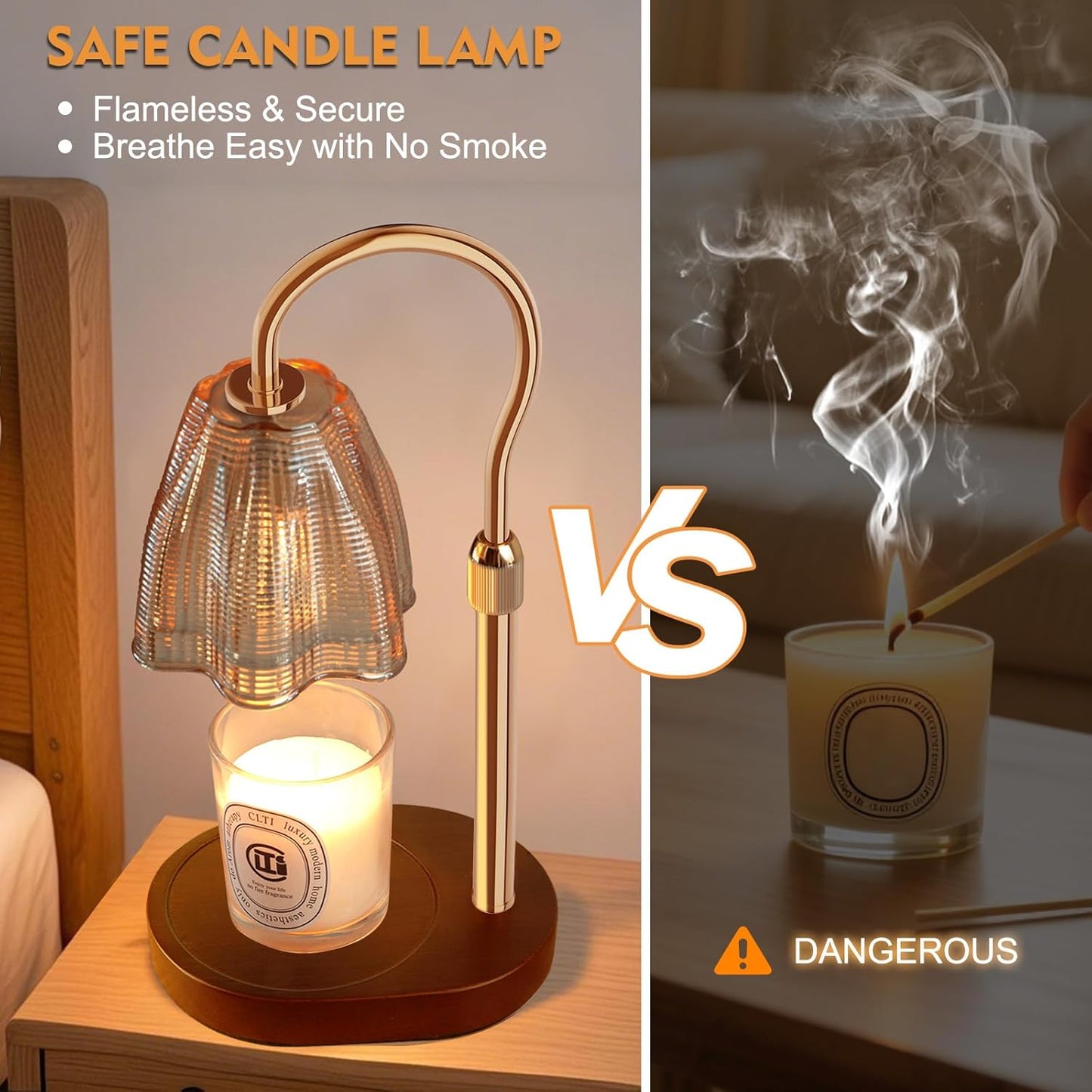 Candle Warmer Lamp with Timer & Dimmer, Candle Warmer Height Adjustable, Fits All Jar Scented Candles, Candle Lamp with 3 Bulbs, Charming Gift Box with Ribbon for Gifting