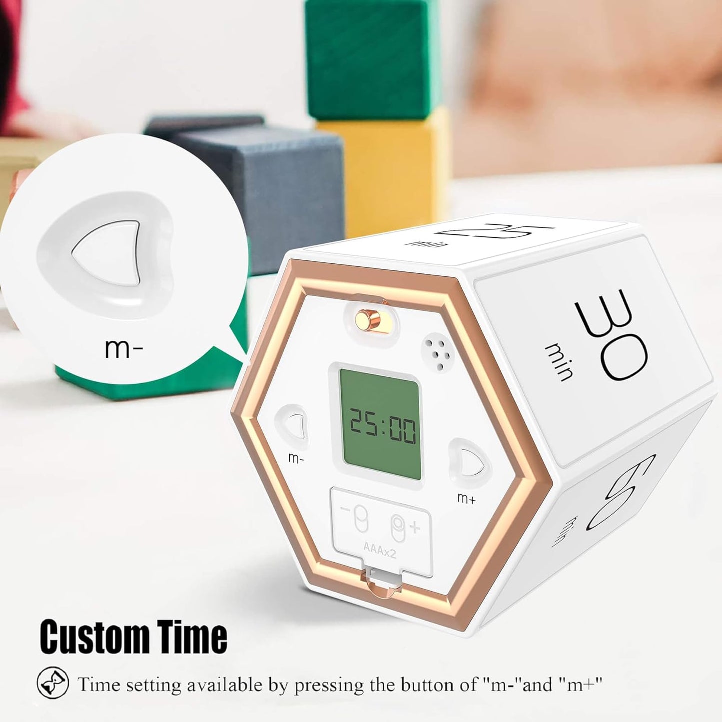 Hexagon Flip Timer, Kitchen Timer for Cooking, Various Time Presets, LCD Digital Display, Magnetic Suction, Mute Alarm Modes, Practical Gift Ideal for Study, Office, Gym, Kitchen, etc. (White)