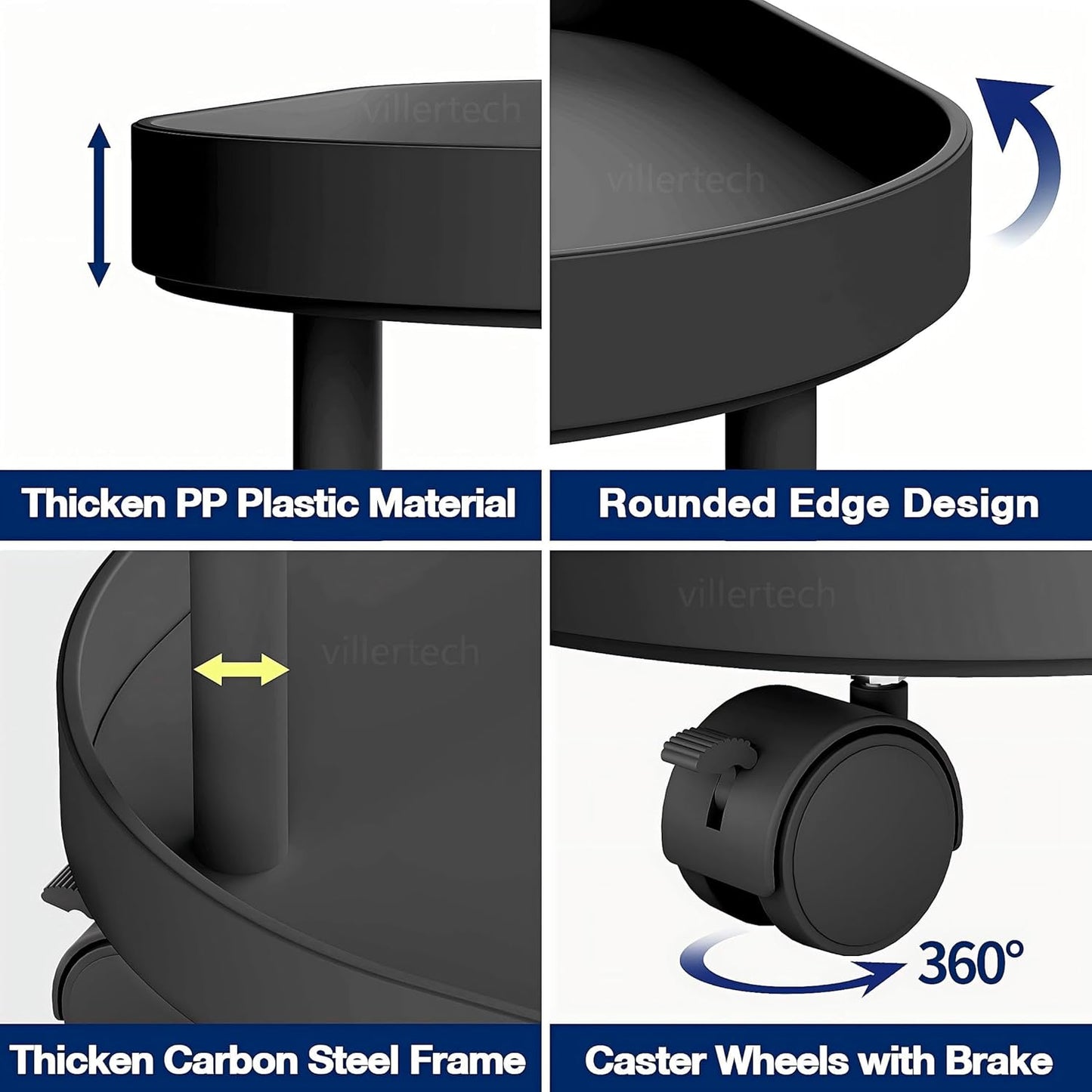 Side Table with Wheels, End Table Living Room Plastic Mobile Sofa Side Table Small Night Stand Bedroom Black