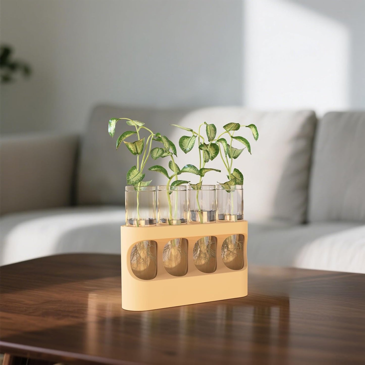 Plant Propagation Station with LED Light, 10-Level Dimmable Desk Plant Stand for Hydroponic Plants, 4 Glass Test Tubes Propagated Plant Holders for Indoor Home Decor Gardening Gifts