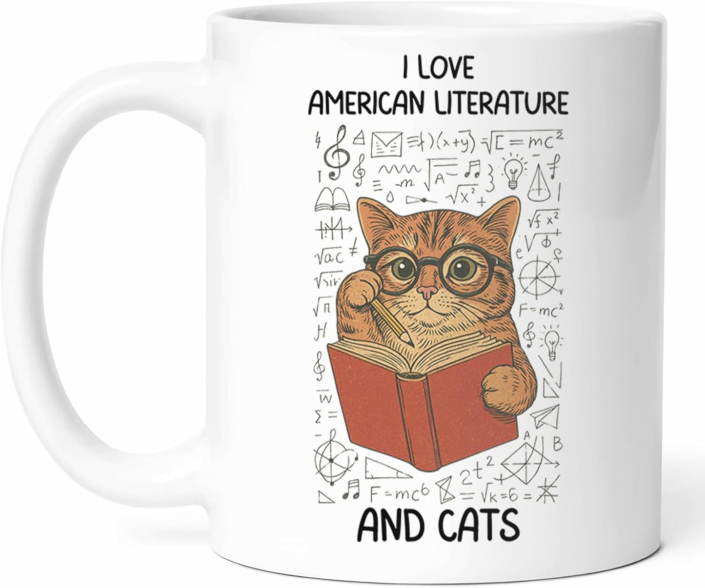 American Literature And Cats Mug - Novels Coffee Cup - Bookworm Funny Gift From Friends - Reader Tea Mugs - Lover Cups - 11 Oz Ceramic Gifts For Enthusiasts, Birthday, Him, Her, Christmas, Reading