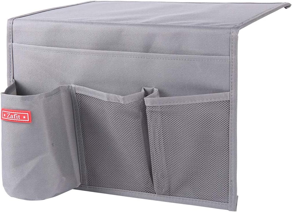 Bedside Storage Organizer - Table Cabinet Organizer Caddy for Remotes, Phone, Glasses (4 Pockets - Grey)