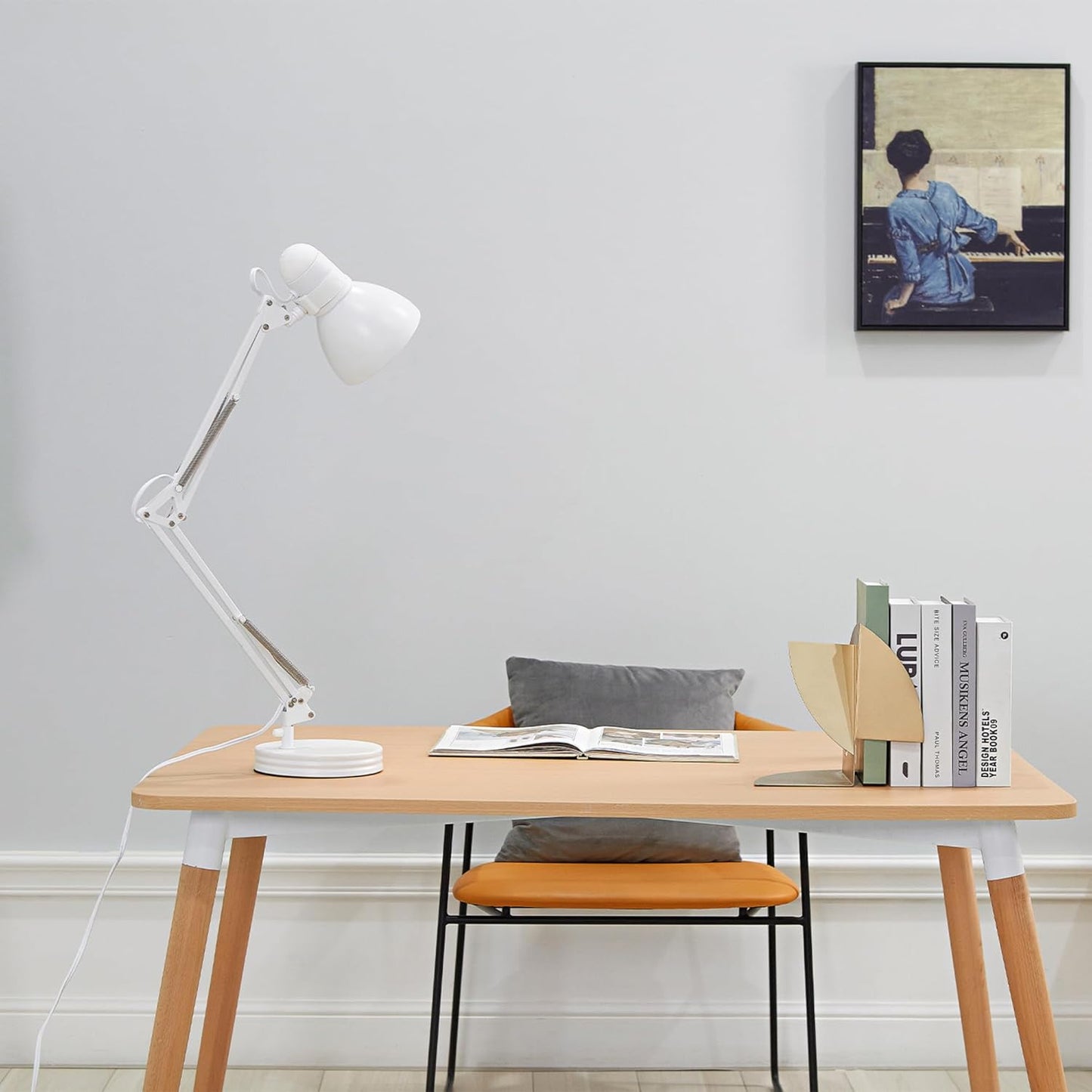 Globe Electric 52024 71.1cm(28인치) 스윙 암 건축가 책상 램프, 매트 화이트, 그늘의 회전 스위치, 부분적으로 조절 가능한 암, 침실 또는 사무실을 위한 현대적인 조명, 유행을 타지 않는 실내 조명