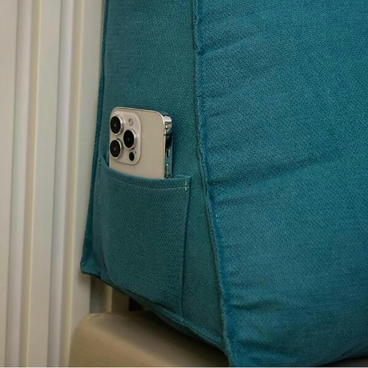 MOUNW Large Headboard Pillow Teal Triangular Headboard Wedge Bed Rest Reading Pillow Backrest Positioning Support Bolster Cushion with Removable Cover, 47x20x8in