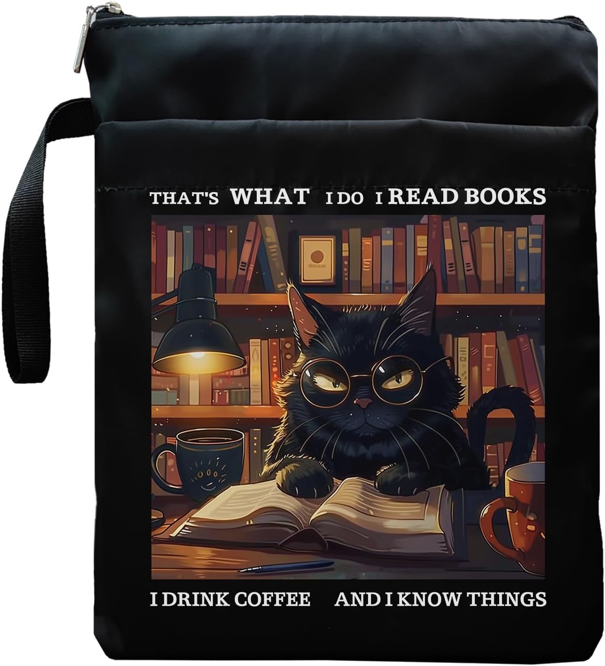 Inspirational Quotes Book Sleeve, Book Covers with Zipper, Book Sleeves for Book Lovers, Cat Book Pouch Protector, That's What I Do I Read Books I Drink Coffee and I Know Things