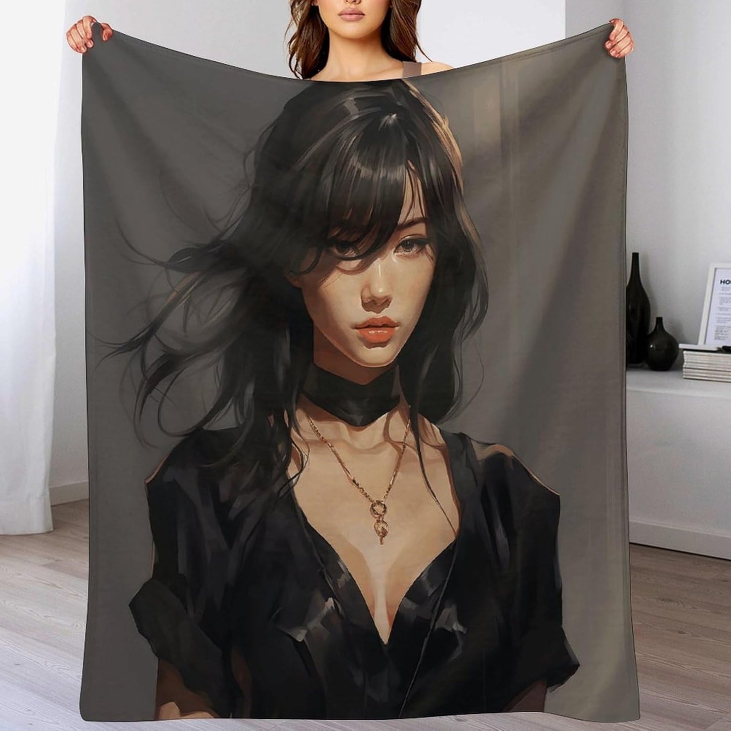 Character in Black Dress Throw Blanket for Couch Super Soft Warm Lightweight Throw Blankets Cozy Flannel Bed Blanket Cute Decorative Blankets for All Seasons Home Decor Gift 50"*60"（130 * 150cm）