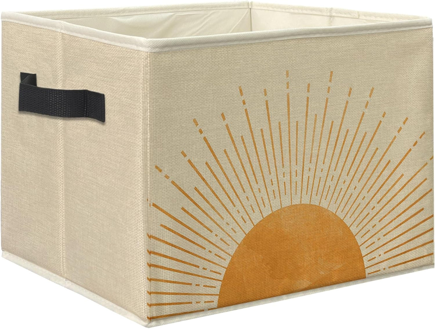 Knibeo Boho Sunshine Fabric Storage Bins for Shelves Closet, Abstract Mid Century Modern Boho Sun Sunrise Minimalist Collapsible Cube Baskets Organizer for Clothes Books Toys