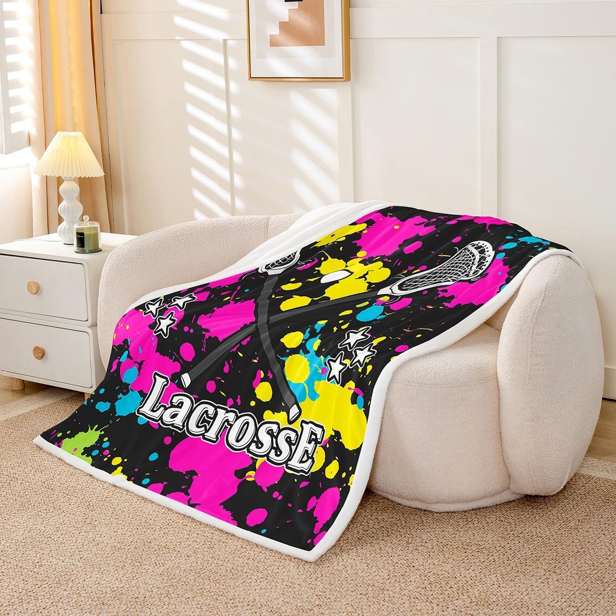 Feelyou Lacrosse Fleece Throw Blanket Kids Lacrosse Game Sports Sherpa Throw Blanket Boys Girls Colorfl Tie Dye Decor Plush Blanket Microfiber Lacrosse Ball Fuzzy Flannal Blanket Bedroom Twin 60"x80"