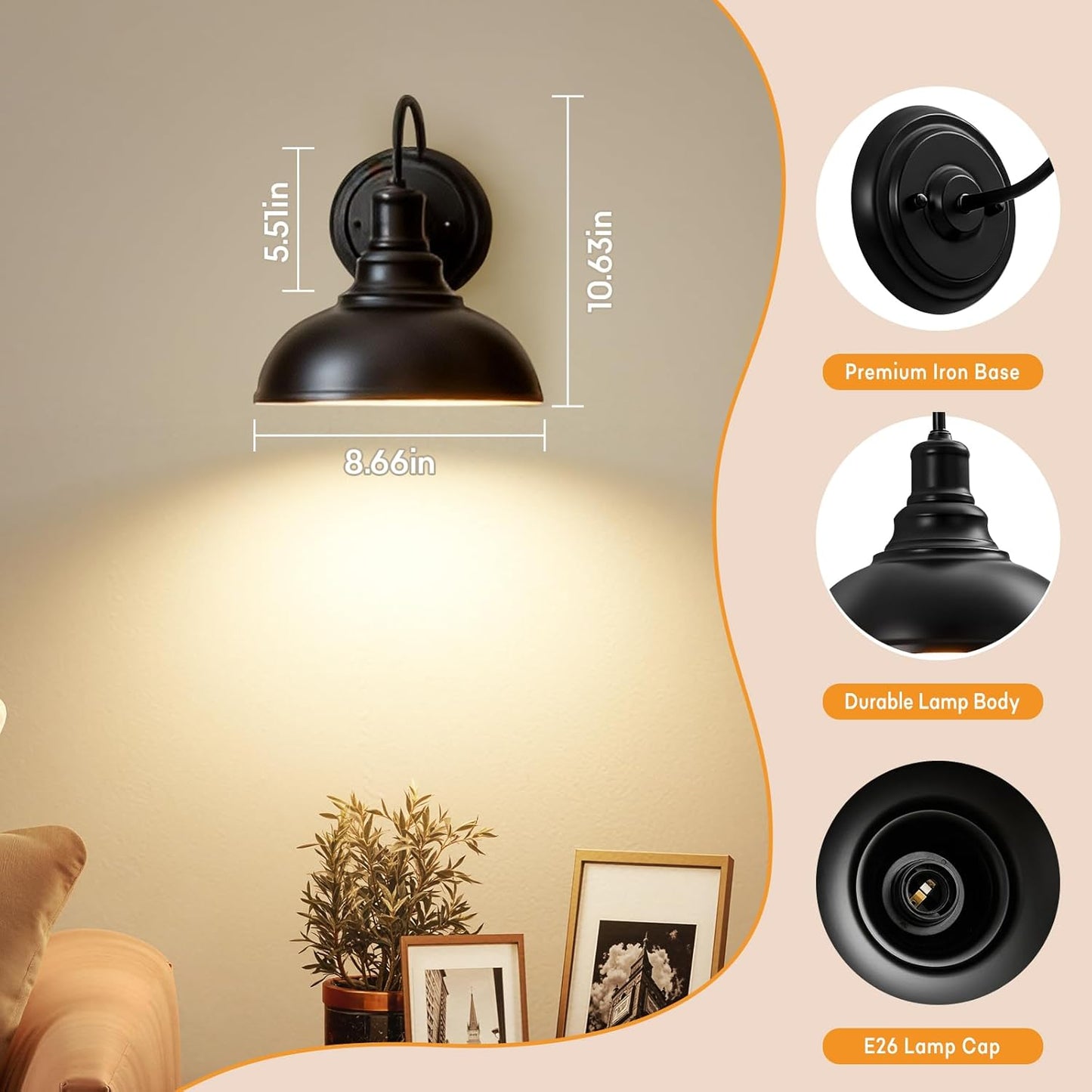 Lightess Black Battery Operated Wall Sconces Set of Two, Vintage Wireless Wall Lights with Rechargeable 12 Colors Bulbs, Dimmable Cordless Gooseneck Wall Decor Lamps with Remote Control