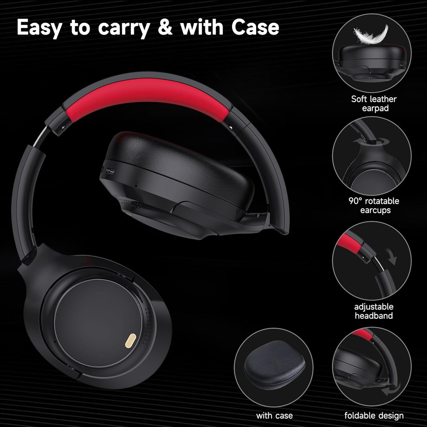 IFECCO Active Noise Cancelling Headphones Bluetooth 5.4 - Wireless ANC Headphones Over Ear with Microphone,100H Play Time,HiFi Stereo Bluetooth Headset with Cushioned Pads for Home Office