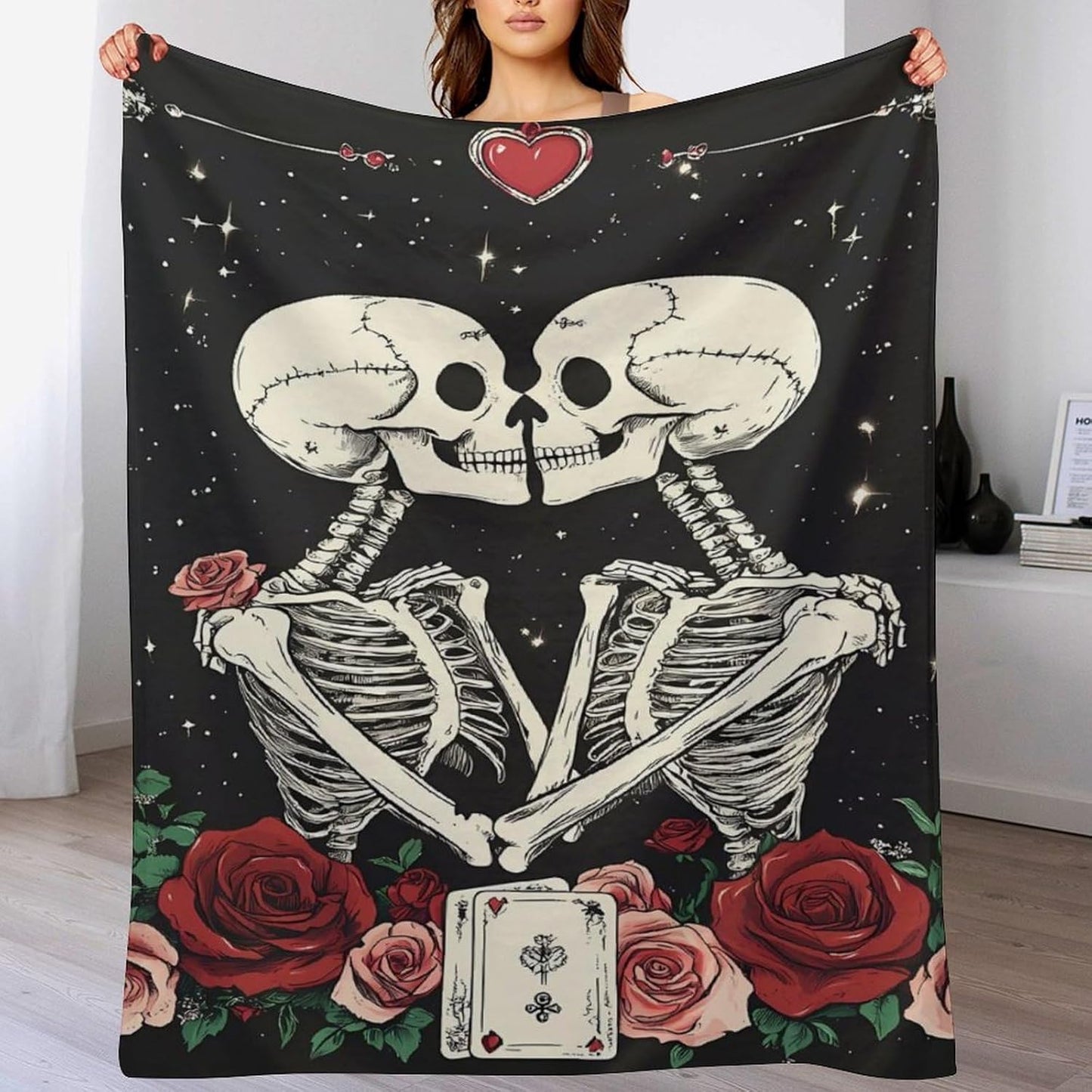 Skull Flower Throw Blanket for Couch Bed Plush Cozy Fuzzy Flannel Blanket for All Season 40"x60"