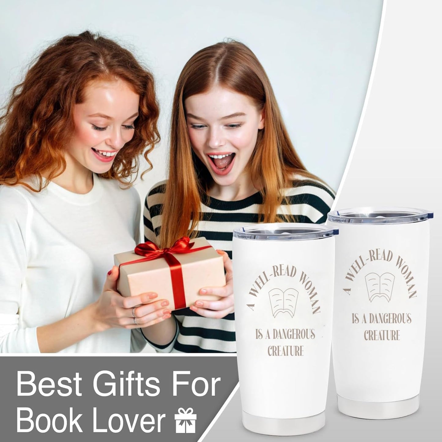 Birthday Gifts for Book Lovers - 20oz Stainless Steel Insulated Tumbler, Reading Gift for Reader, Librarian, Nerd, Bookworm Cup Water Bottle, Book Themed Present, Christmas Bookish Gifts