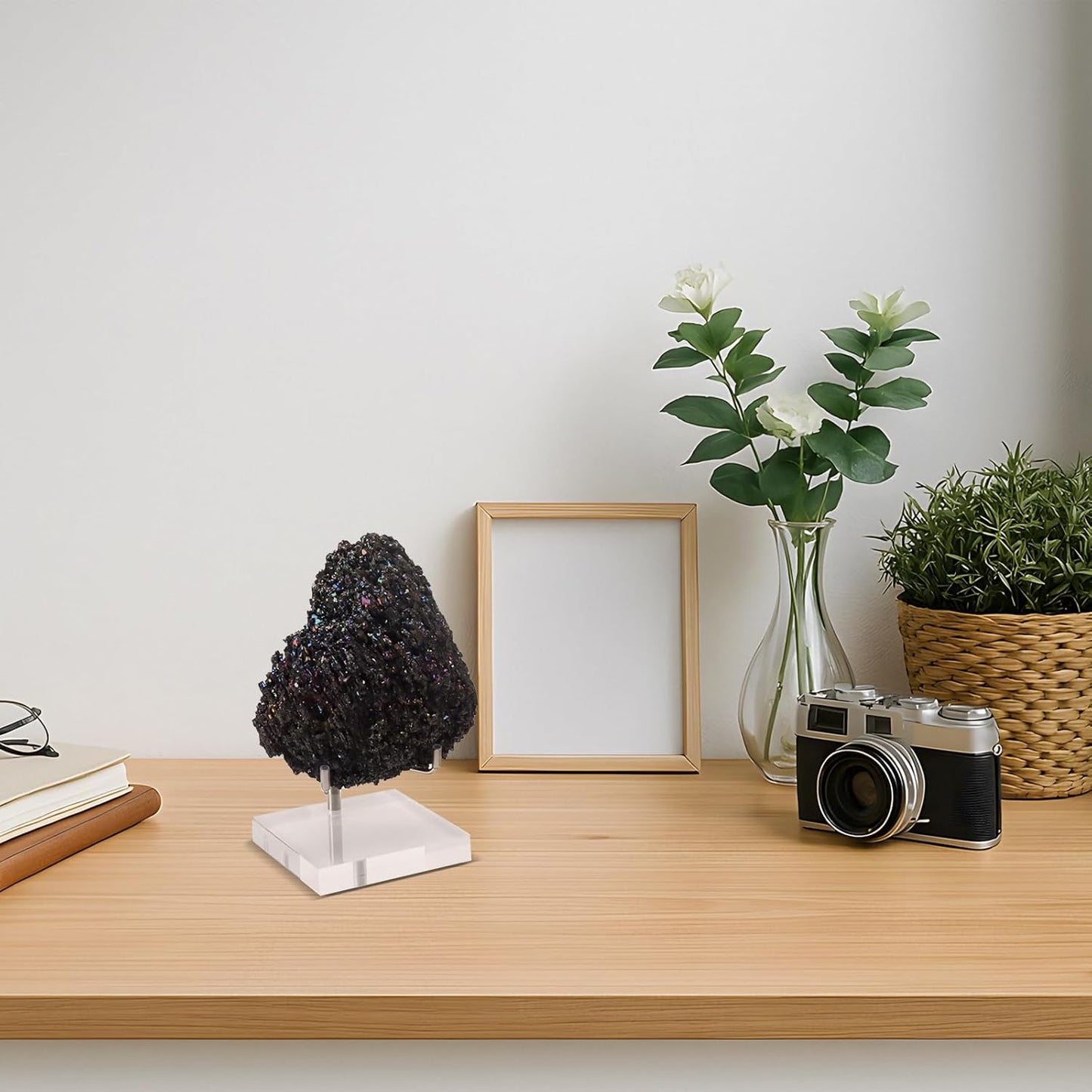 20 Pcs Adjustable Metal Arm Display Stand with Acrylic Base Silver Easel Rock Decorative Plate Holder for Picture Book Mineral Geodes Agate Coral Collection