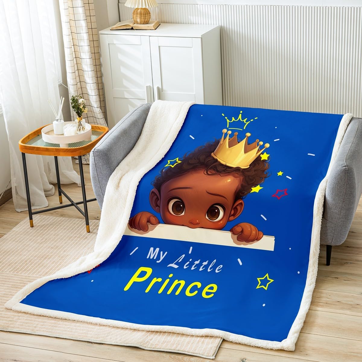 American Black Boy Fleece Blanket Black Boy Magical Throw Blanket,African American Boy Blanket for Toddler Easter Gifts for Kids Cute Afro Melanin Prince Fluffy Bed Blanket Baby Size 30''X40''