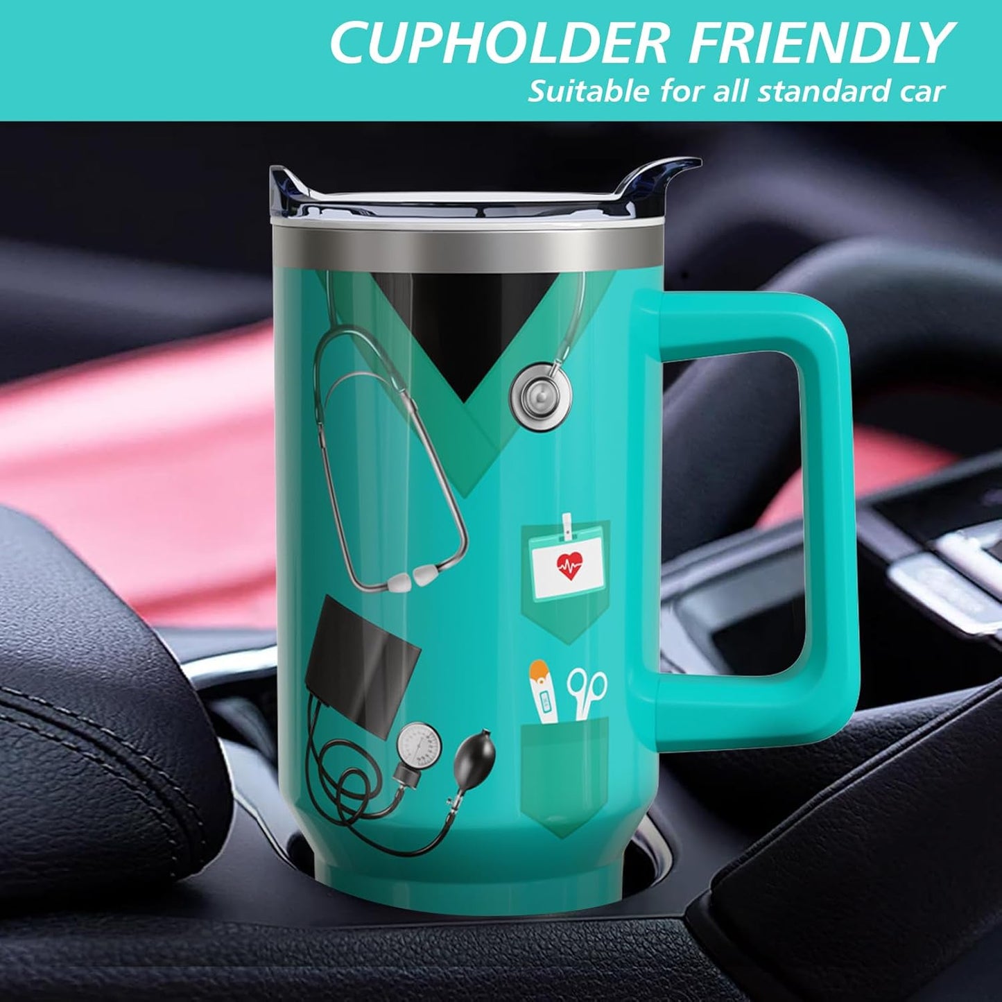 Nurse Cup Gifts for Women Men, 40 Oz Tumbler with Handle and Straw, Nursing Practitioner Appreciation Graduation Nurse Week Teal Insulated Stainless Steel Water Bottle 1PC
