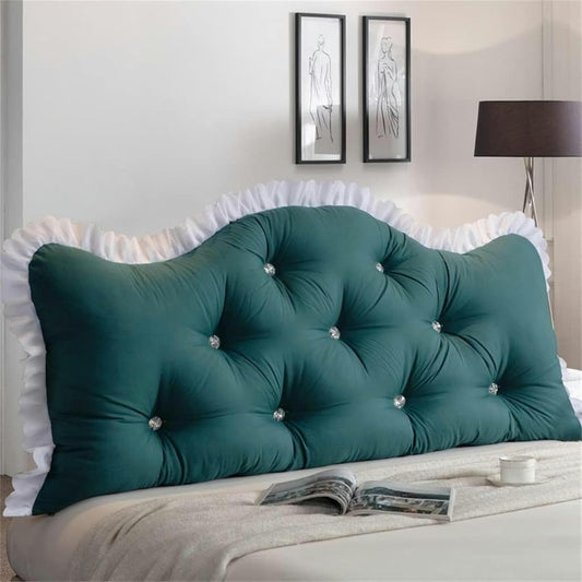 Solid Color Headboard Cushions, Removable Cover and Fixed Strap Heighten Soft Bolster Back Pillow Headboard Reading Pillow Bed Rest Pillows(Light Green,200cm)