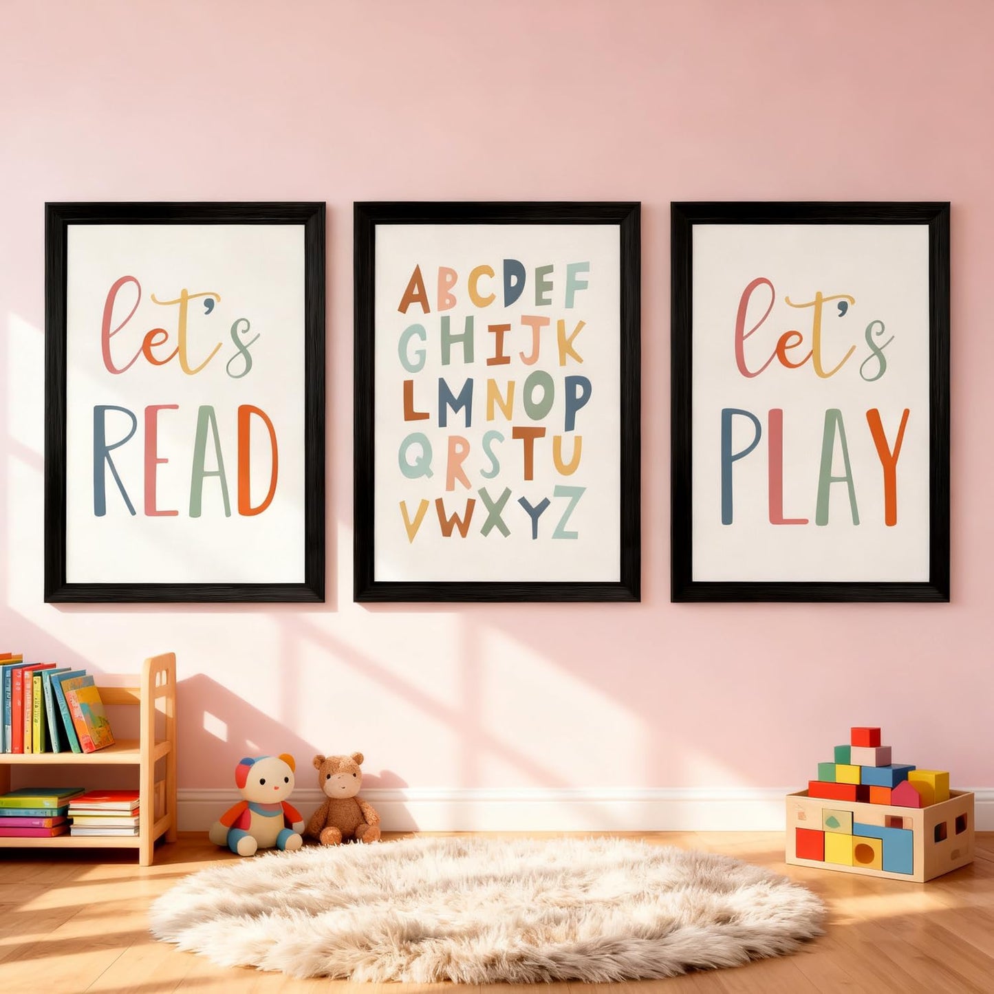 3 PCS Alphabet Numbers Framed Playroom Wall Decor, 16x11 Classroom Must Haves Kids Art Alphabet Poster, Educational ABC Wall Decor for Nursery, Classroom, Boy Girl Room, Black