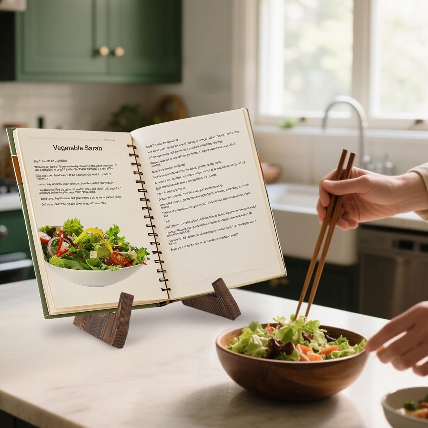 Wooden Cookbook Stand for Kitchen Counter, Rustic Adjustable Recipe Book Holder & iPad Display Stand, Plate or CD Holder, Cooking Gift Thanksgiving Day Christmas Gift for Mom, Grandma, Women