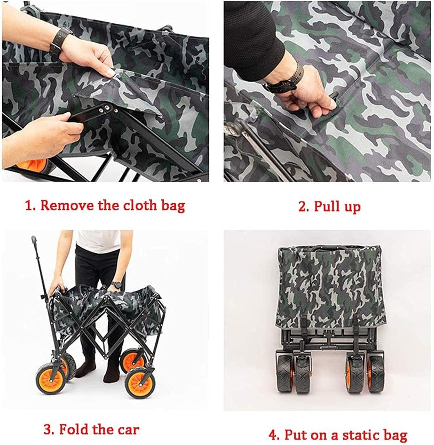 Folding Garden Cart,Utility Wagon Picnic Camping Cart with Brake,All Terrain Wagon Cart for Outdoor Park Camping Shopping