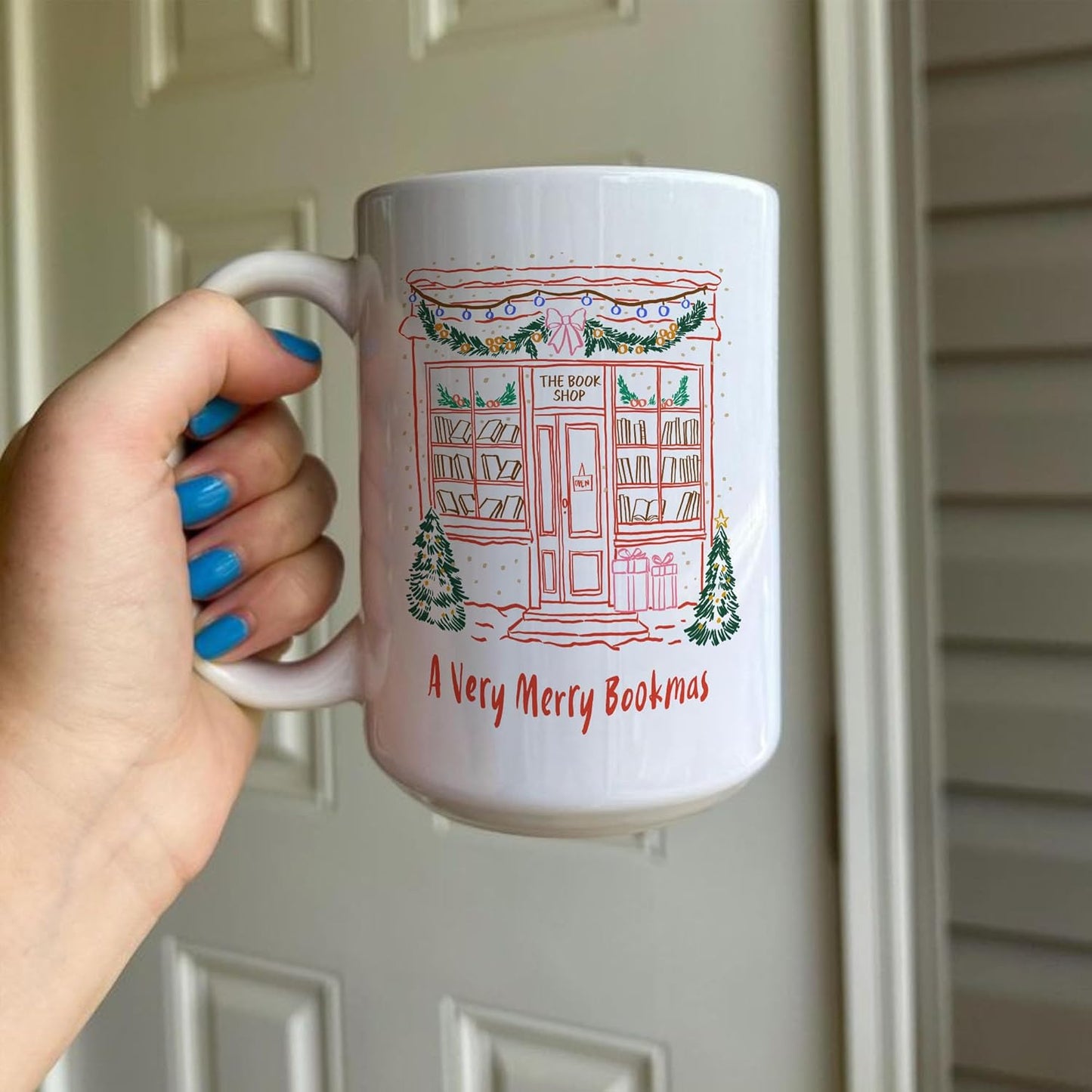 A Very Merry Bookmas Christmas Book Lover Coffee Mugs, Xmas White Ceramic Cups, Holiday Gifts, 11oz 15oz