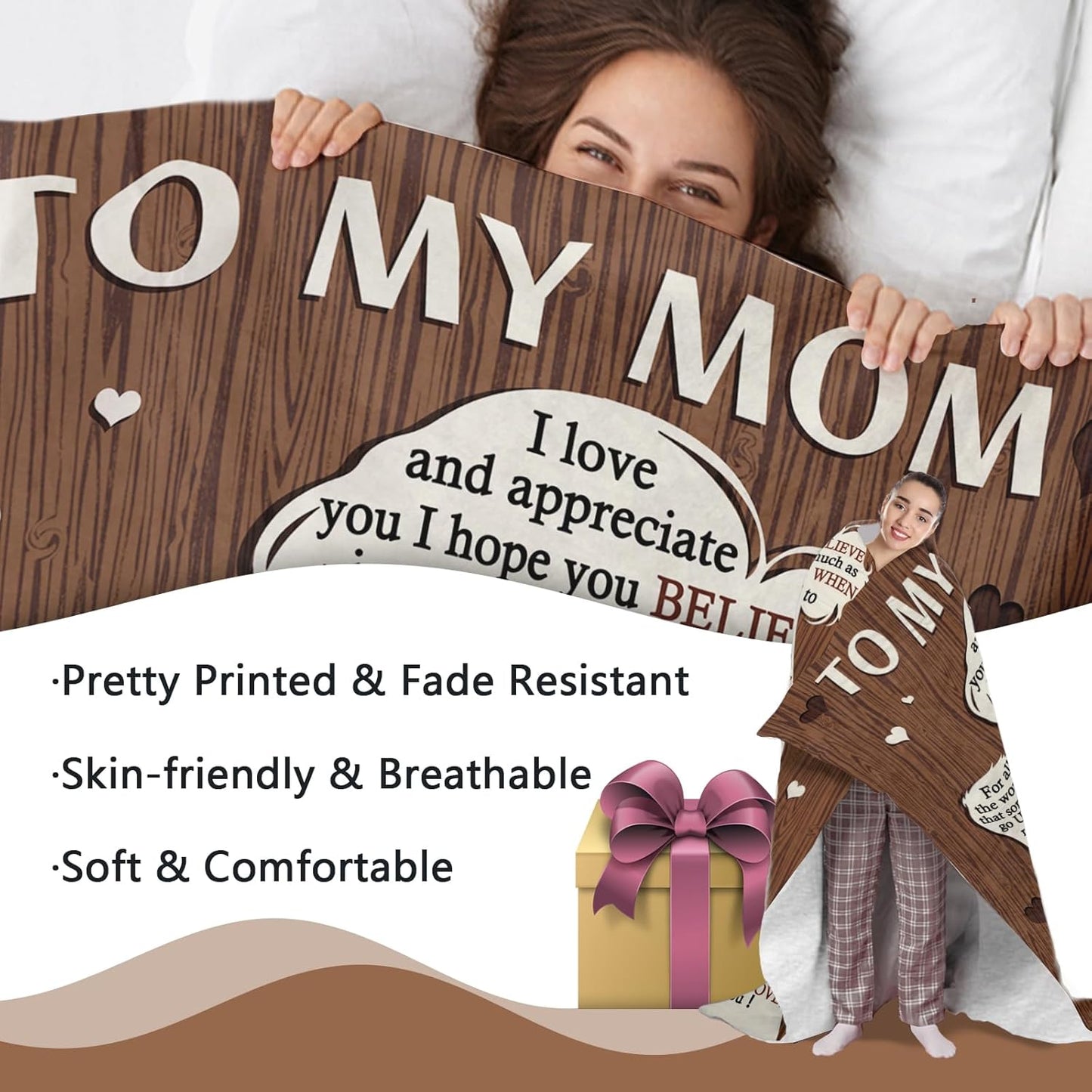 Gift for Mom from Daughter Son Flannel Throw Blanket, for Mama Women, Birthday Ideas, to My Mom Present, Farmhouse Soft Bedding Sofa Blankets 50 x 60 in