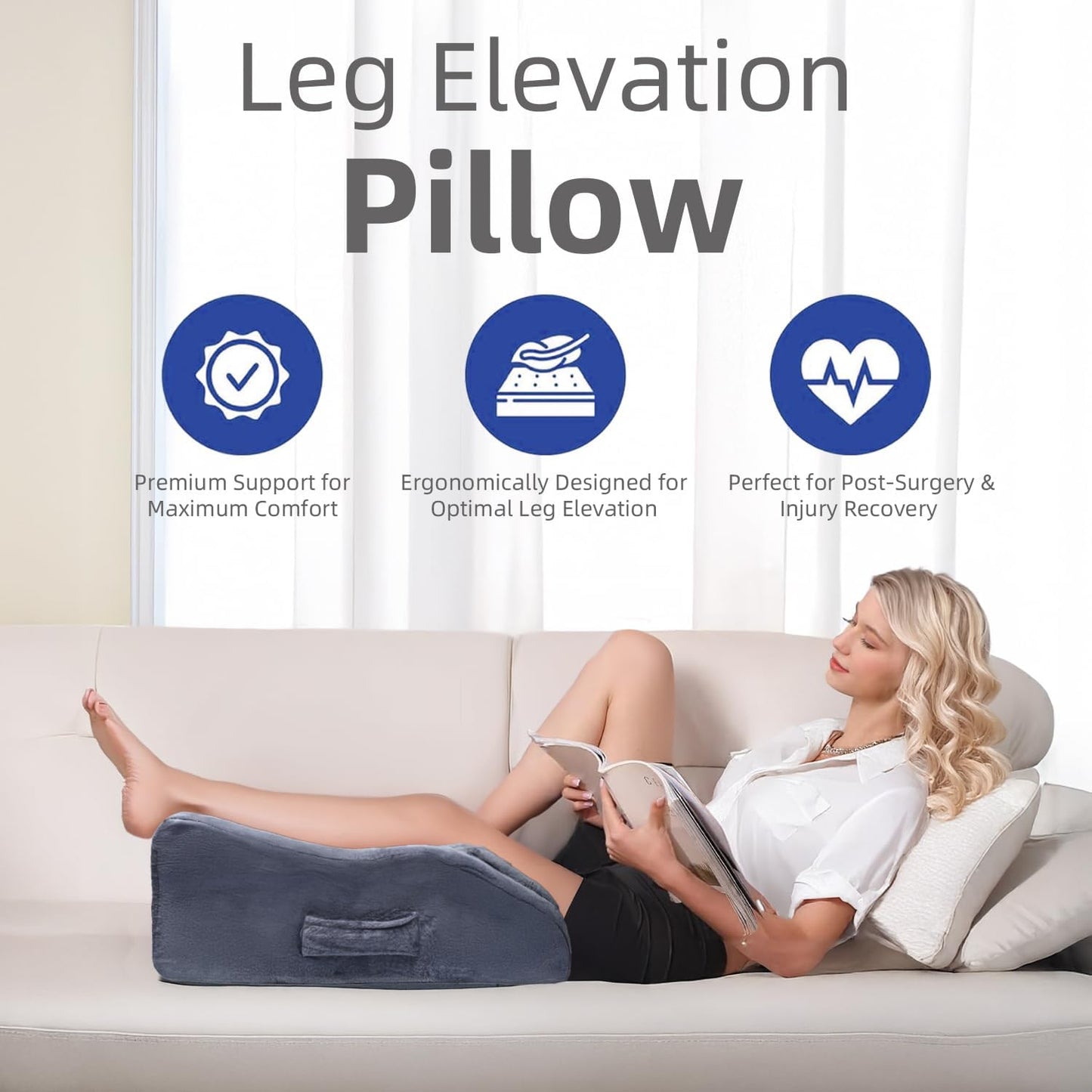 8" Leg Pillow, Leg Elevating Pillow for Sleeping, Swelling, Pain Relief and Post-Surgery Recovery – Memory Foam Wedge Pillow for Legs, Knee, and Back – Leg Elevation Pillow for Legs Syndrome Relief