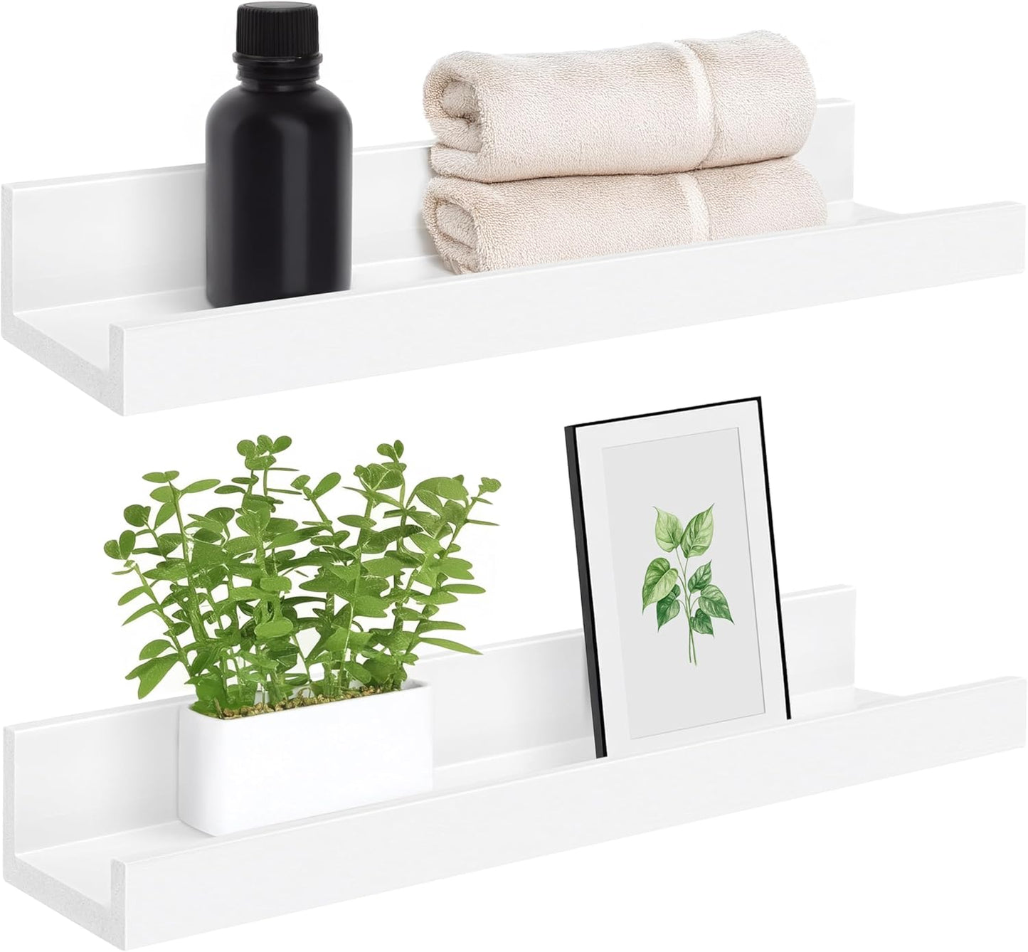 ZNZ Floating Wall Shelves for Home Decor, Durable PS Material Shelf, Strong One-Piece Design for Bedroom, Living Room, Office, Kitchen, Bathroom, Picture Ledge, White