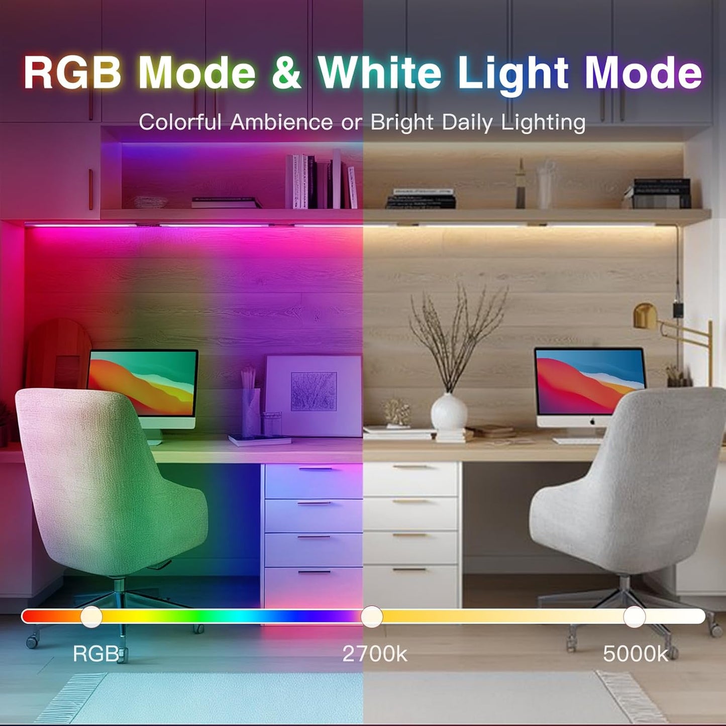 VST 6Pack RGB Under Cabinet Lighting with Adjustable White Light, Ultra-Thin LED Light Bars, APP & Voice Control (Alexa/Google), Remote & Button Control, Linkable Lights for Kitchen Cabinets, Shelves