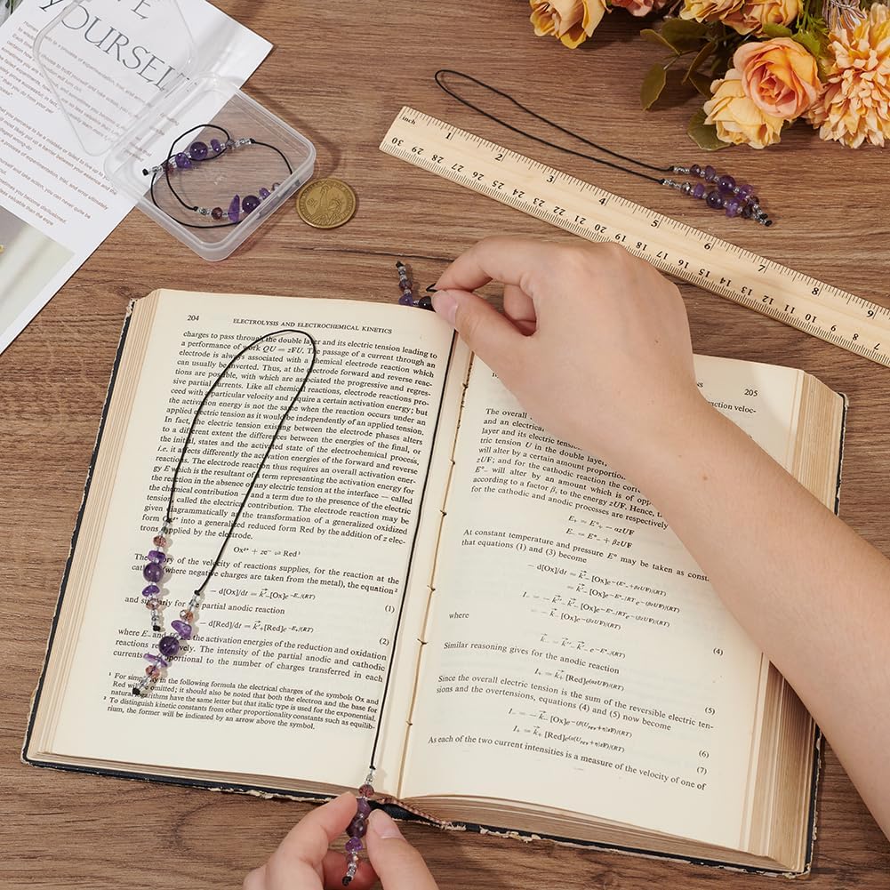 FINGERINSPIRE 2 Pcs Amethyst Beaded Bookmark 11.8 Inch Long Natural Amethyst & Dark Orchid Glass Beads Bookmarks