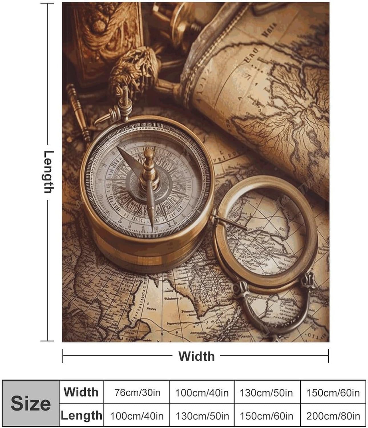 Compass and Old World Map Throw Blanket for Couch Super Soft Warm Lightweight Throw Blankets Cozy Flannel Bed Blanket Cute Decorative Blankets for All Seasons Home Decor Gift 60"*80"（150 * 200cm）