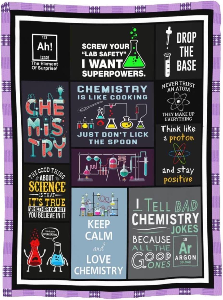 wsradto Science Chemistry Blanket Funny Lab Gifts for STEM Lover Throw Blanket Cozy Fleece Flannel Lightweight Stuff Plush for Men Women Chemists Physics Adults for Couch Sofa Bed Home Decor 40"x50"