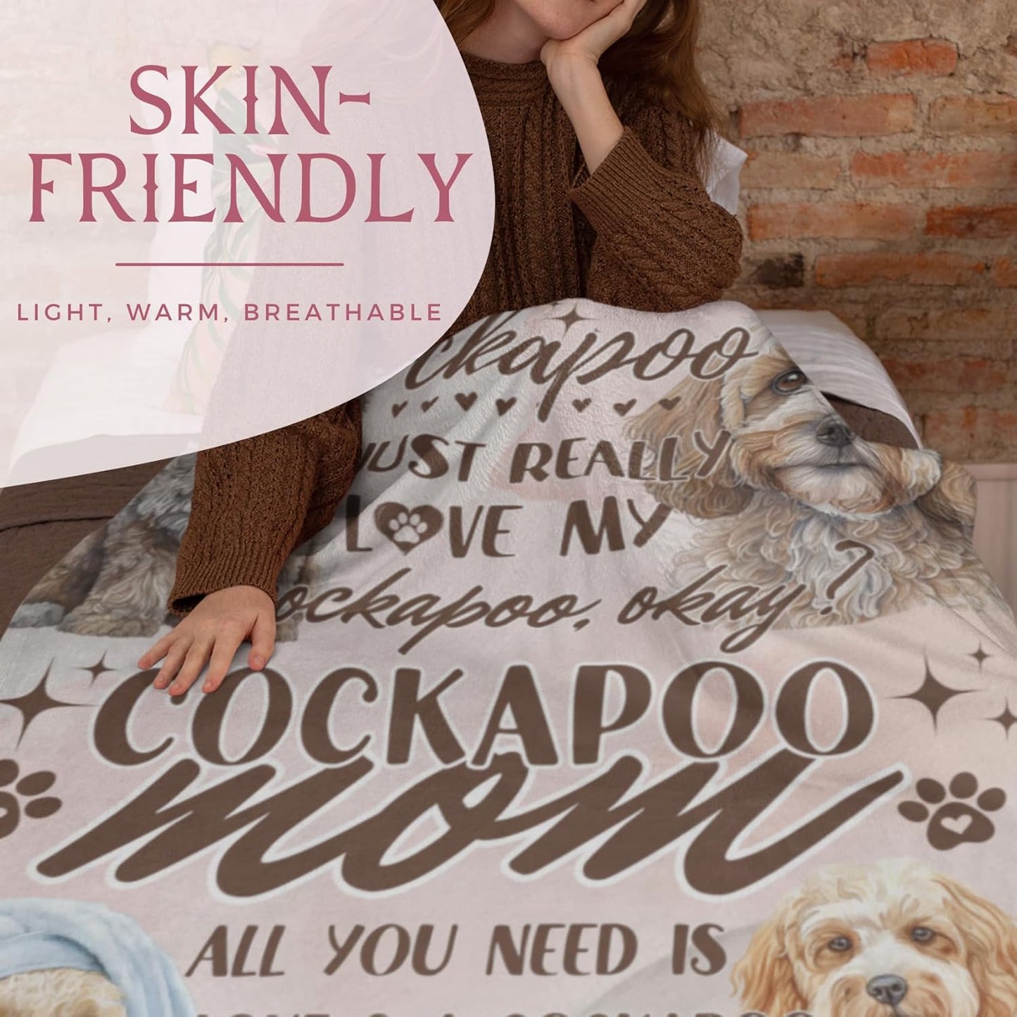 Cockapoo Gifts for Women, Best Unique Flannel Throw Blanket for Cockapoo Mom, 50 x 65 inch, Skin Friendly